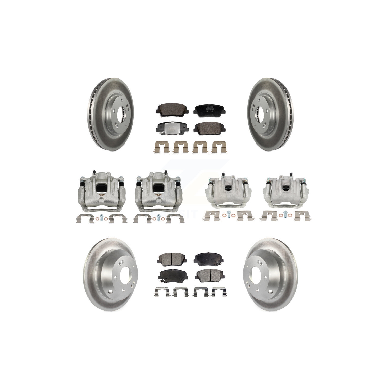 Front Rear Brake Caliper Coat Rotors & Semi-Metallic Pad Kit For Hyundai Santa Fe KCG-101149P