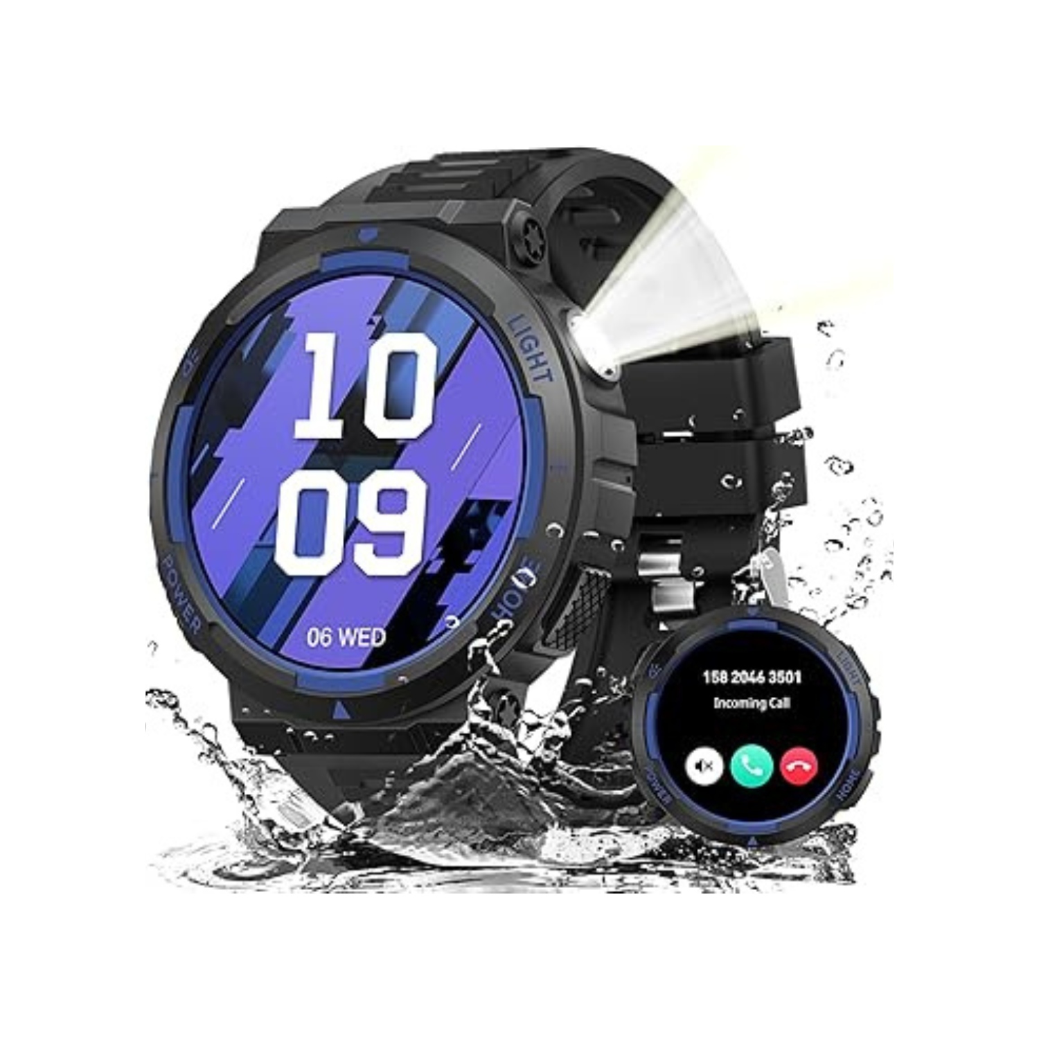 Mehiaz Military Smart Watches for Men(Answer/Make Calls) with LED Flashlight 3ATM Waterproof Smartwatch with 100+ Sports Modes 1.53" Tactical Fitness