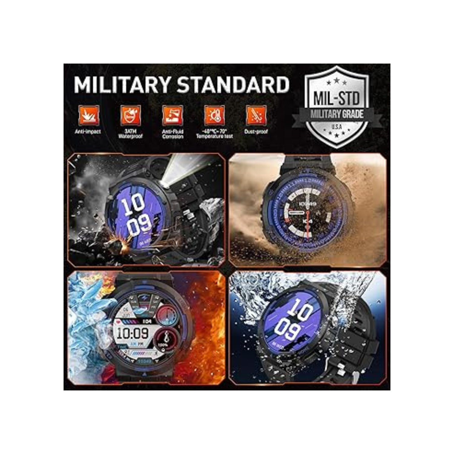 Mehiaz Military Smart Watches for Men(Answer/Make Calls) with LED Flashlight 3ATM Waterproof Smartwatch with 100+ Sports Modes 1.53" Tactical Fitness