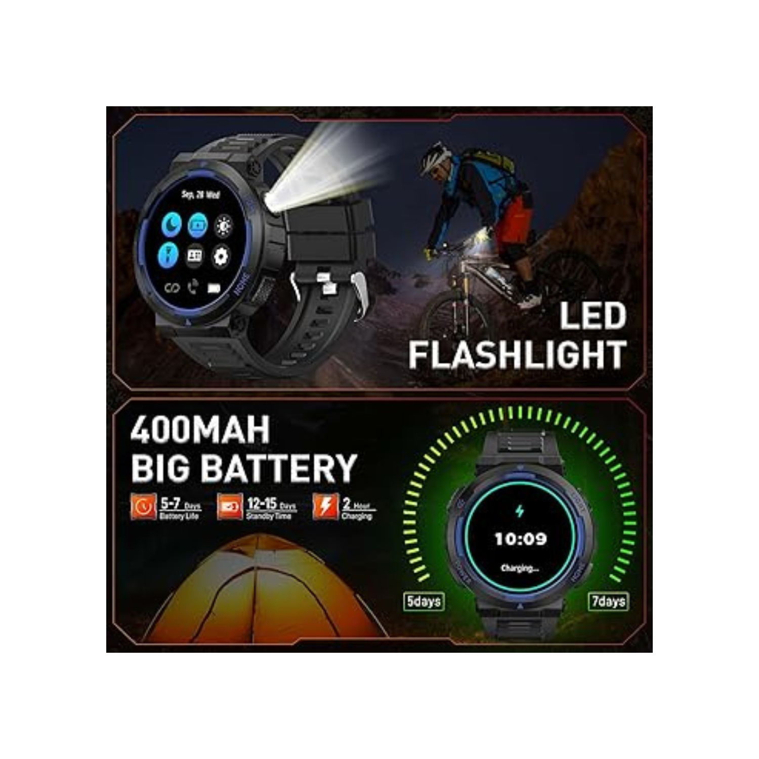 Mehiaz Military Smart Watches for Men(Answer/Make Calls) with LED Flashlight 3ATM Waterproof Smartwatch with 100+ Sports Modes 1.53" Tactical Fitness