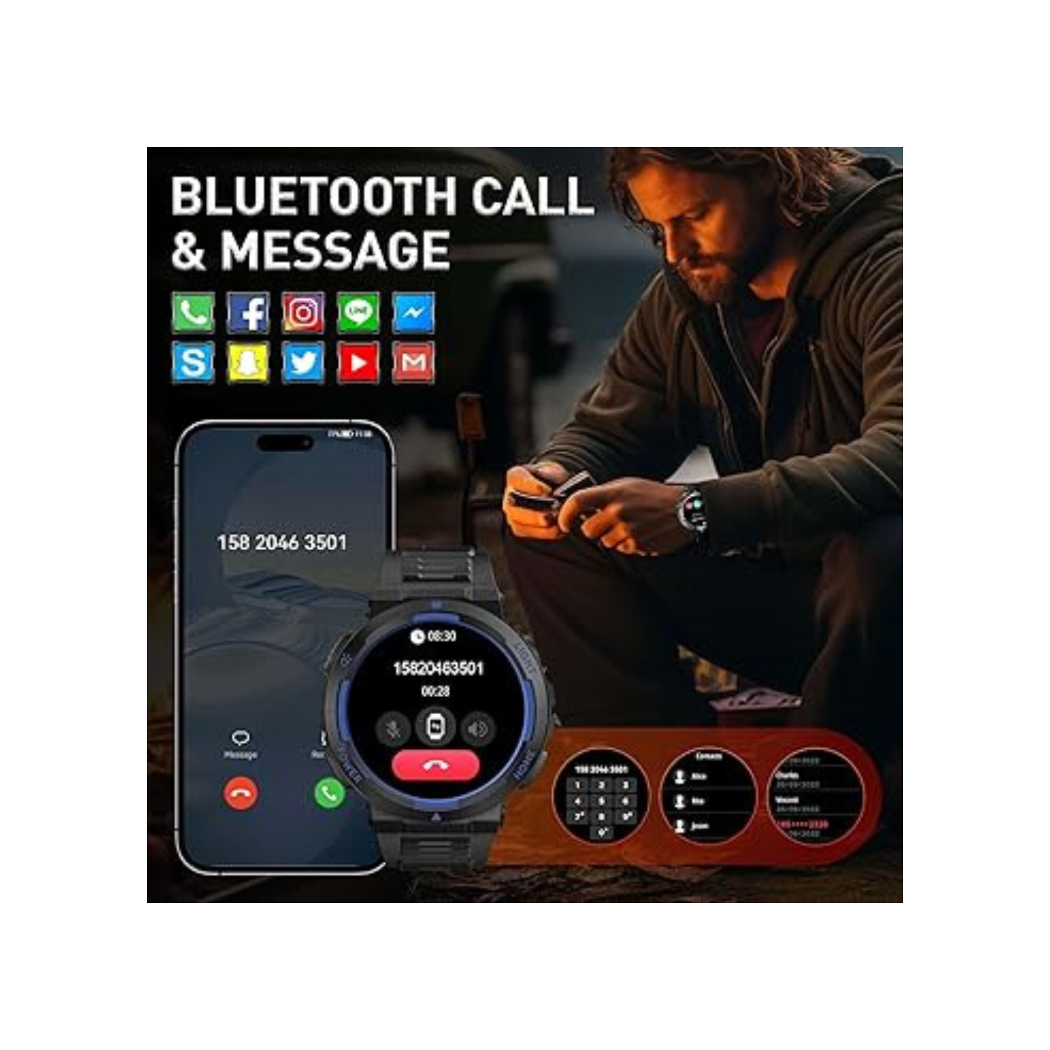 Mehiaz Military Smart Watches for Men(Answer/Make Calls) with LED Flashlight 3ATM Waterproof Smartwatch with 100+ Sports Modes 1.53" Tactical Fitness