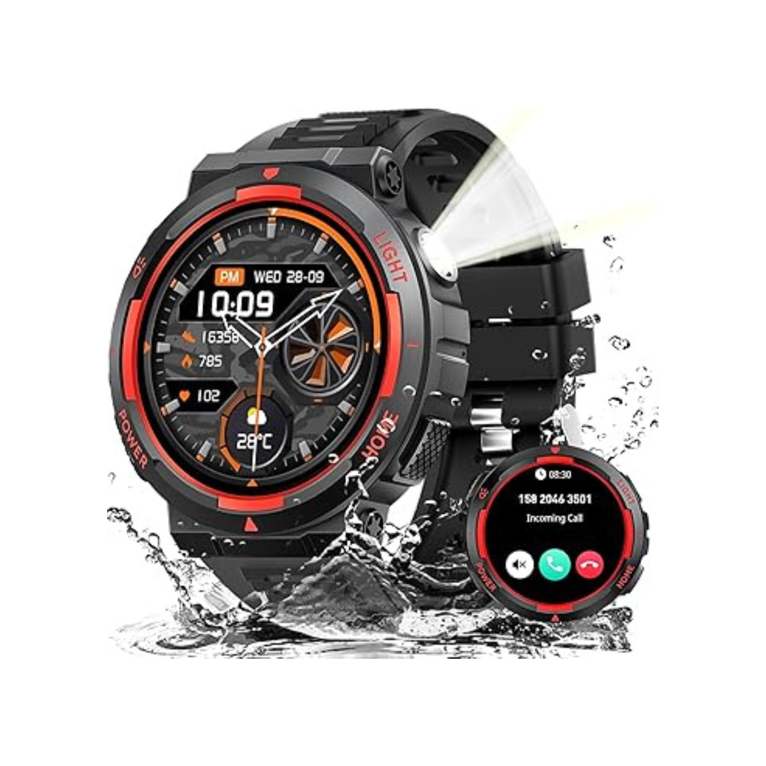 Mehiaz Military Smart Watches for Men(Answer/Make Calls) with LED Flashlight 3ATM Waterproof Smartwatch with 100+ Sports Modes 1.53" Tactical Fitness