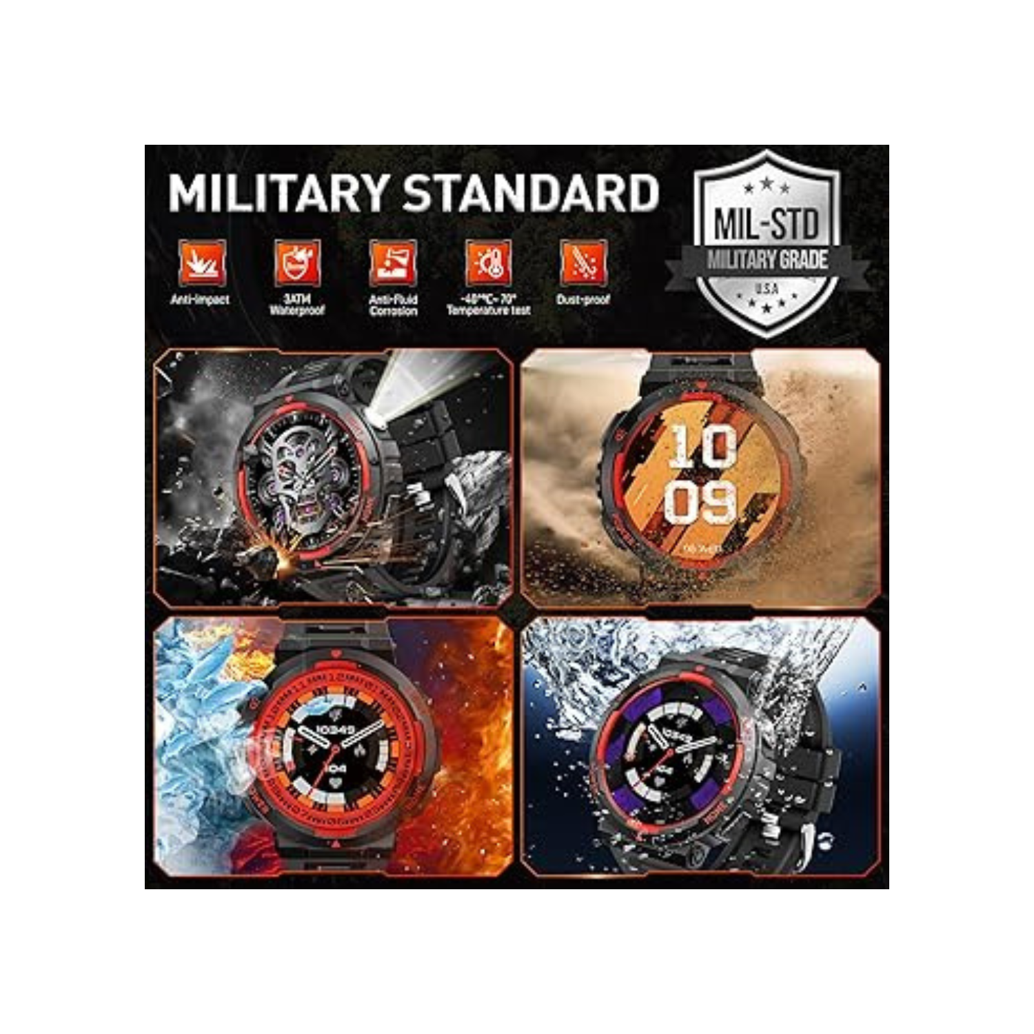 Mehiaz Military Smart Watches for Men(Answer/Make Calls) with LED Flashlight 3ATM Waterproof Smartwatch with 100+ Sports Modes 1.53" Tactical Fitness