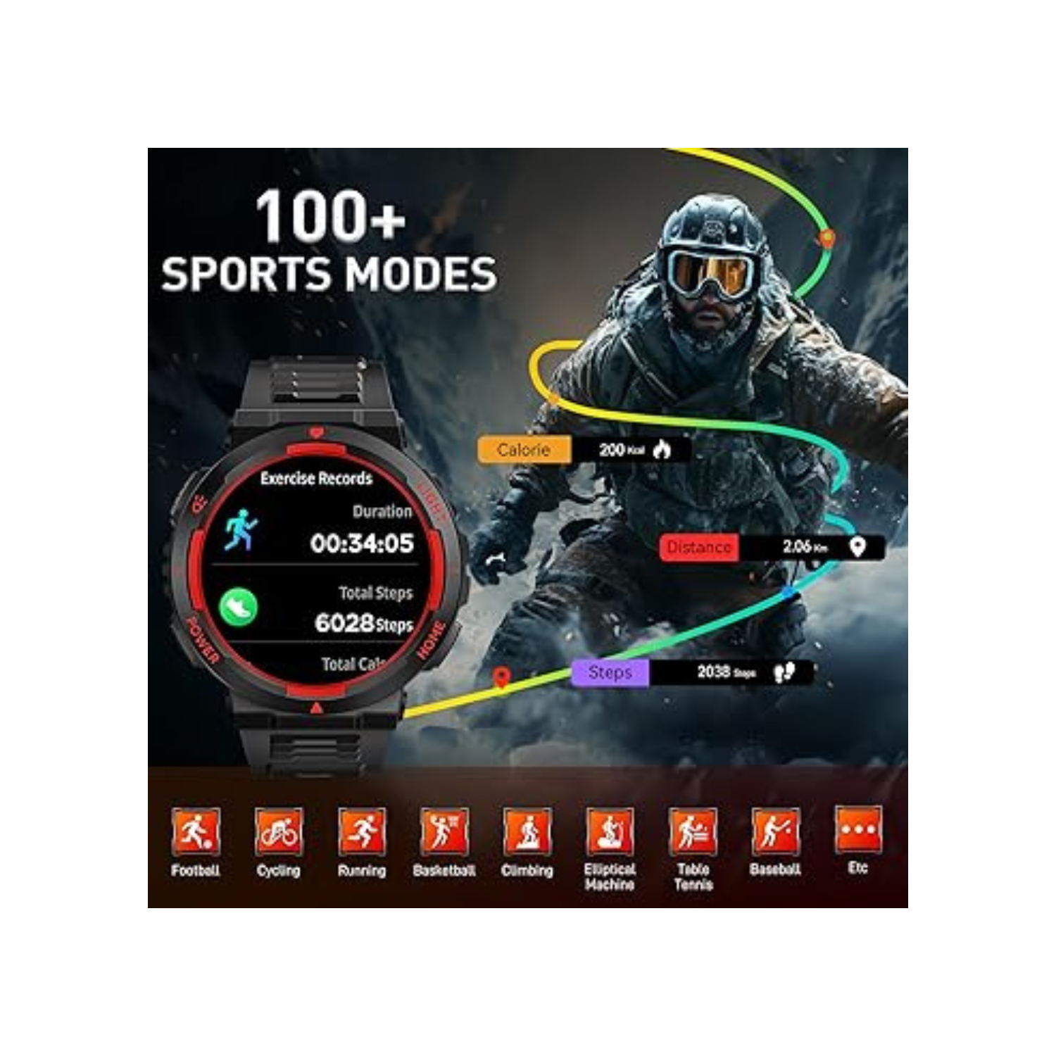 Mehiaz Military Smart Watches for Men(Answer/Make Calls) with LED Flashlight 3ATM Waterproof Smartwatch with 100+ Sports Modes 1.53" Tactical Fitness