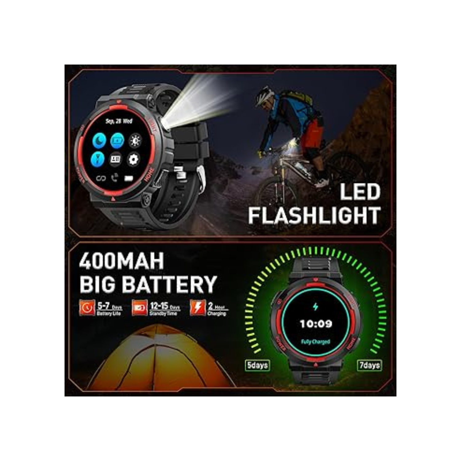 Mehiaz Military Smart Watches for Men(Answer/Make Calls) with LED Flashlight 3ATM Waterproof Smartwatch with 100+ Sports Modes 1.53" Tactical Fitness
