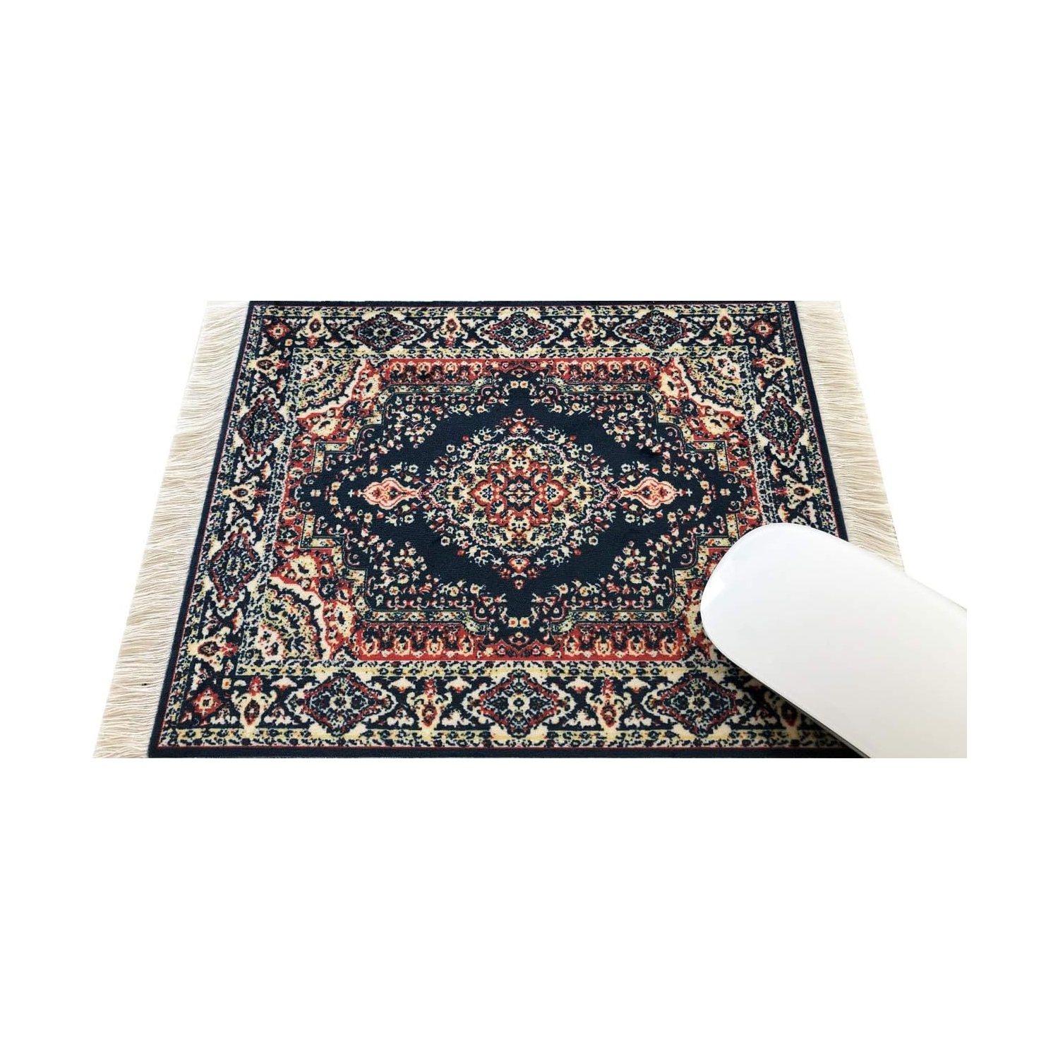 Beautiful Oriental Rug Style Mousepad, Navy Miniature Carpet Computer Mouse Pad, Rectangular, Non-Slip, Elegant Office Accessories