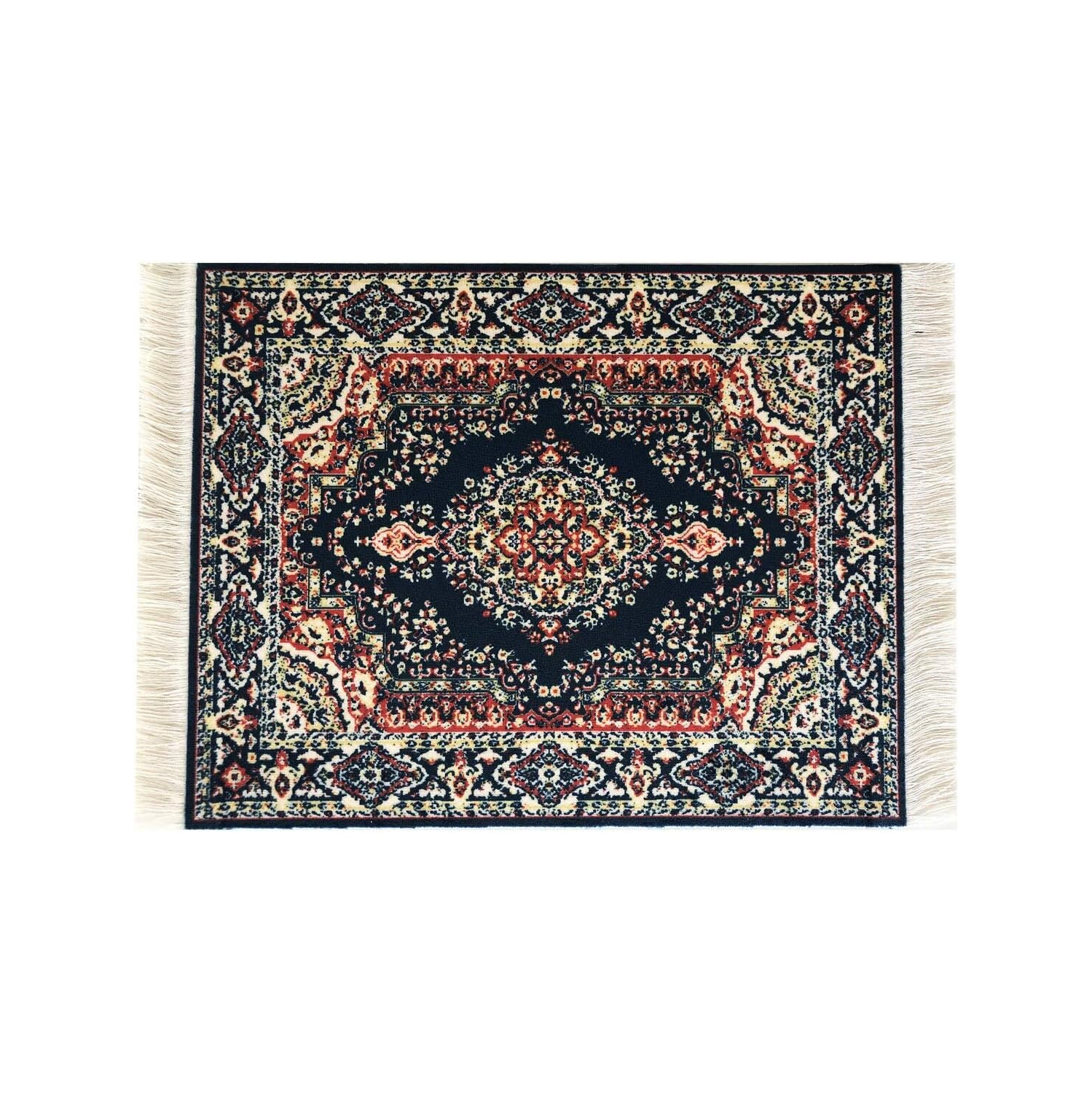 Beautiful Oriental Rug Style Mousepad, Navy Miniature Carpet Computer Mouse Pad, Rectangular, Non-Slip, Elegant Office Accessories