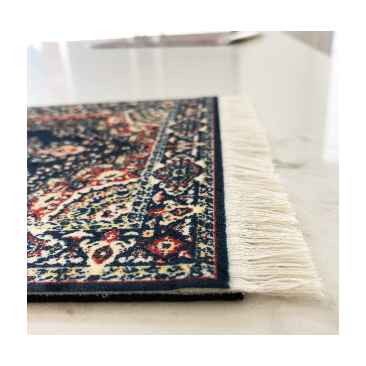 Beautiful Oriental Rug Style Mousepad, Navy Miniature Carpet Computer Mouse Pad, Rectangular, Non-Slip, Elegant Office Accessories
