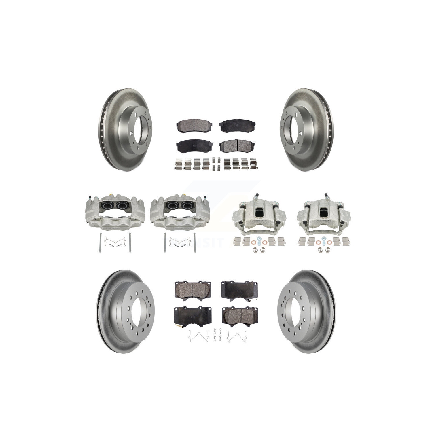 Ensemble de disque d'étrier de frein avant arrière et plaquettes semi-métalliques pour Toyota FJ Cruiser KCG-100921P