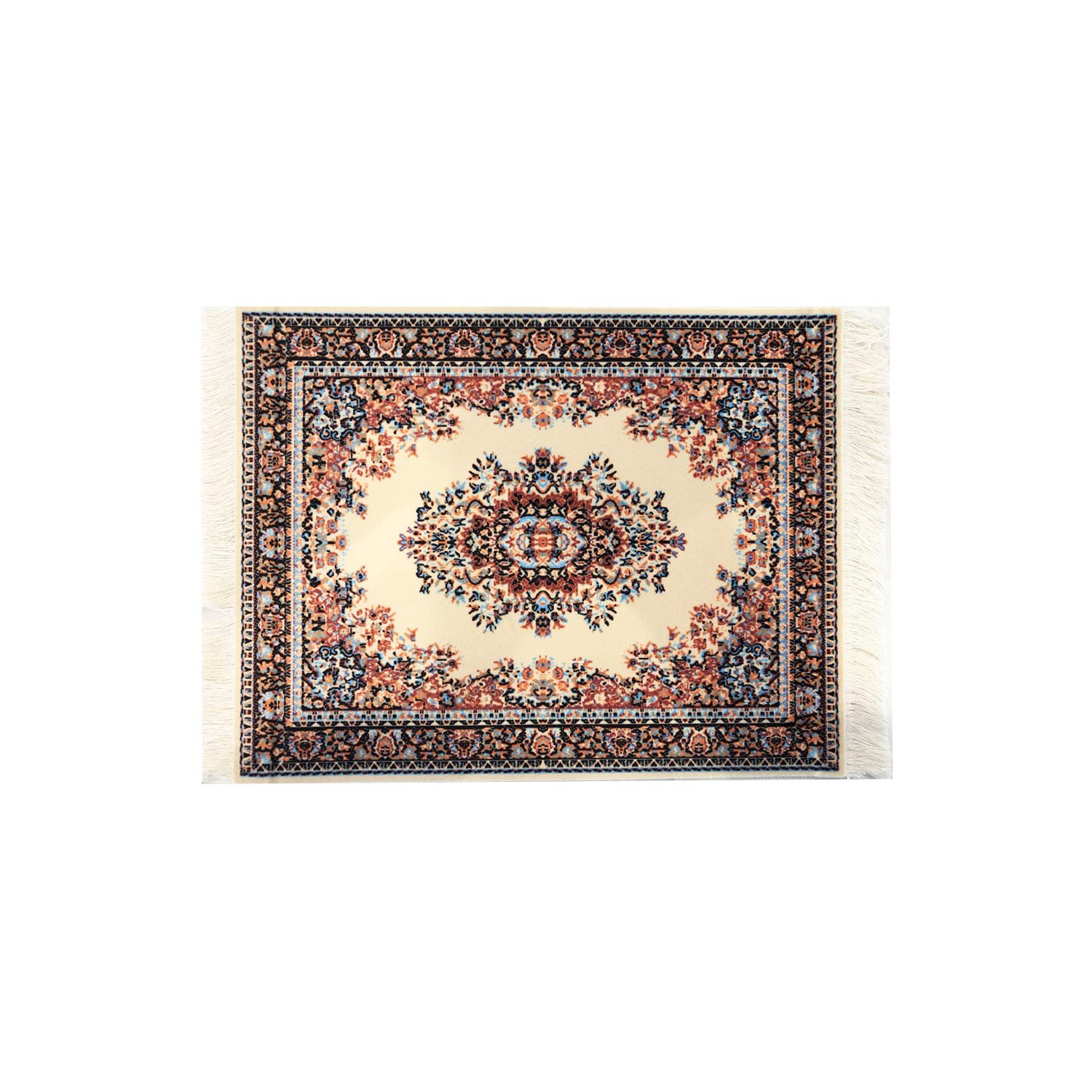 Beautiful Oriental Rug Style Mousepad, Beige Miniature Carpet Computer Mouse Pad, Rectangular, Non-Slip, Elegant Office Accessories