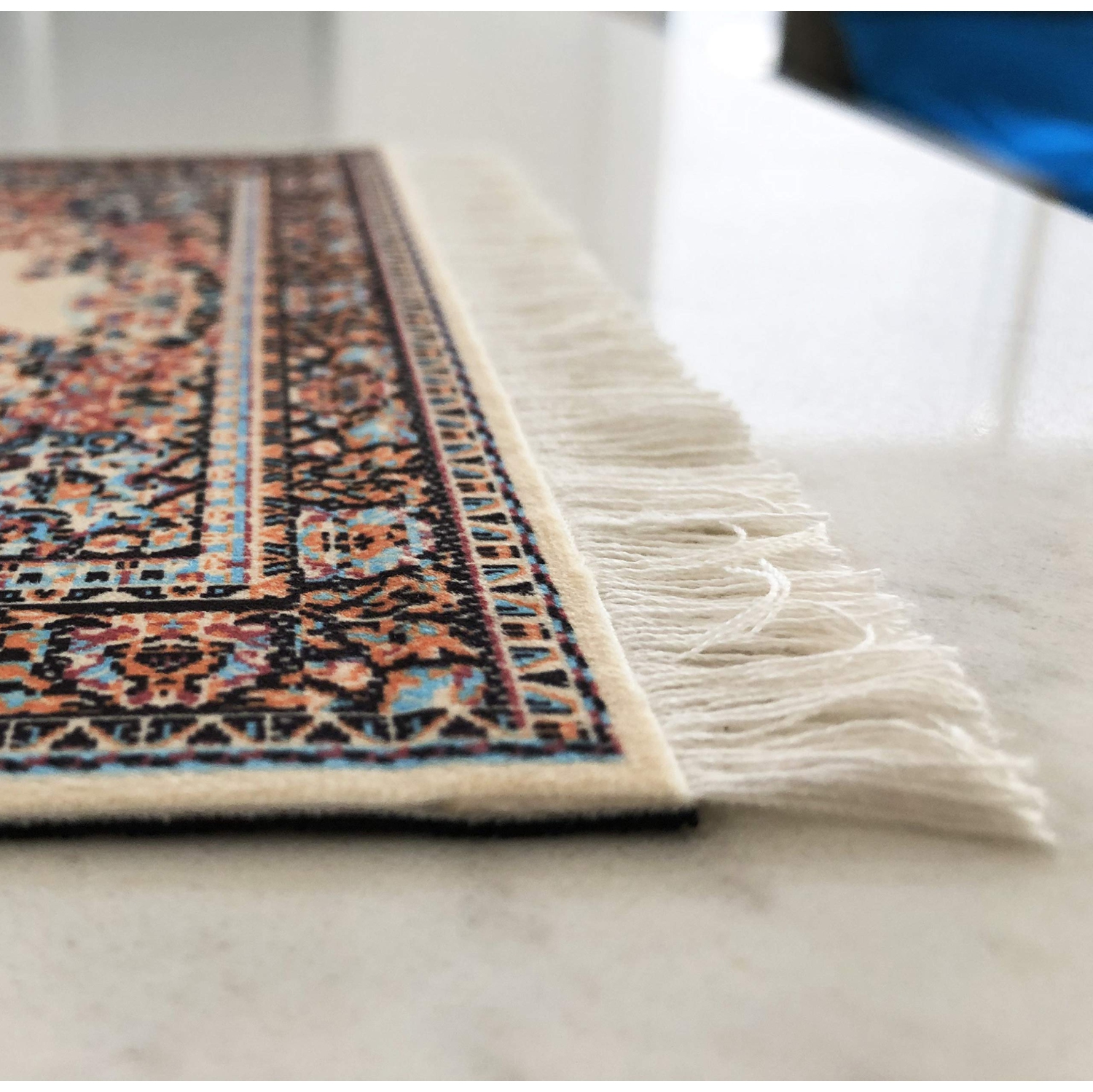 Beautiful Oriental Rug Style Mousepad, Beige Miniature Carpet Computer Mouse Pad, Rectangular, Non-Slip, Elegant Office Accessories