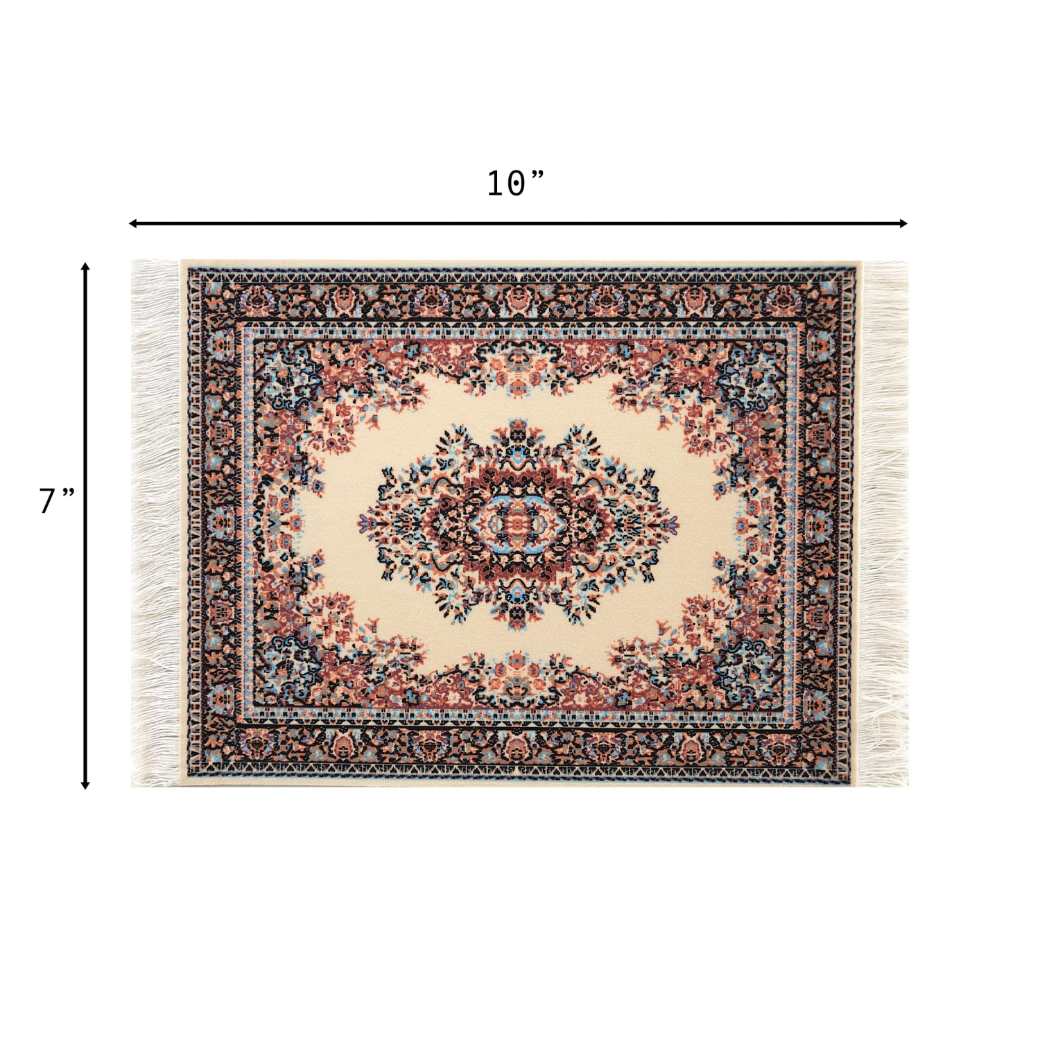 Beautiful Oriental Rug Style Mousepad, Beige Miniature Carpet Computer Mouse Pad, Rectangular, Non-Slip, Elegant Office Accessories