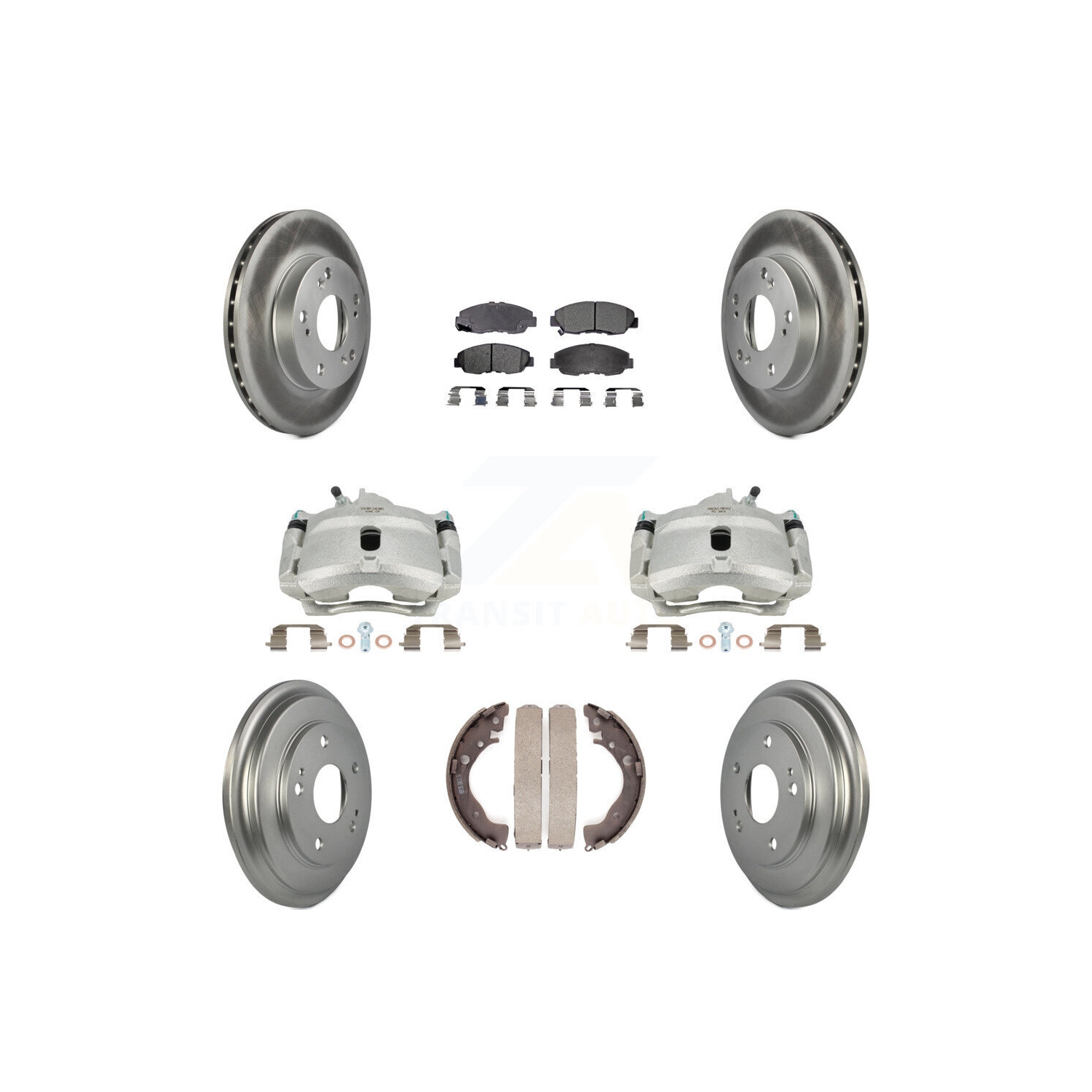 Front Rear Disc Brake Caliper Coated Rotors Drums Ceramic Pads Kit For Honda Civic KCG-100416T