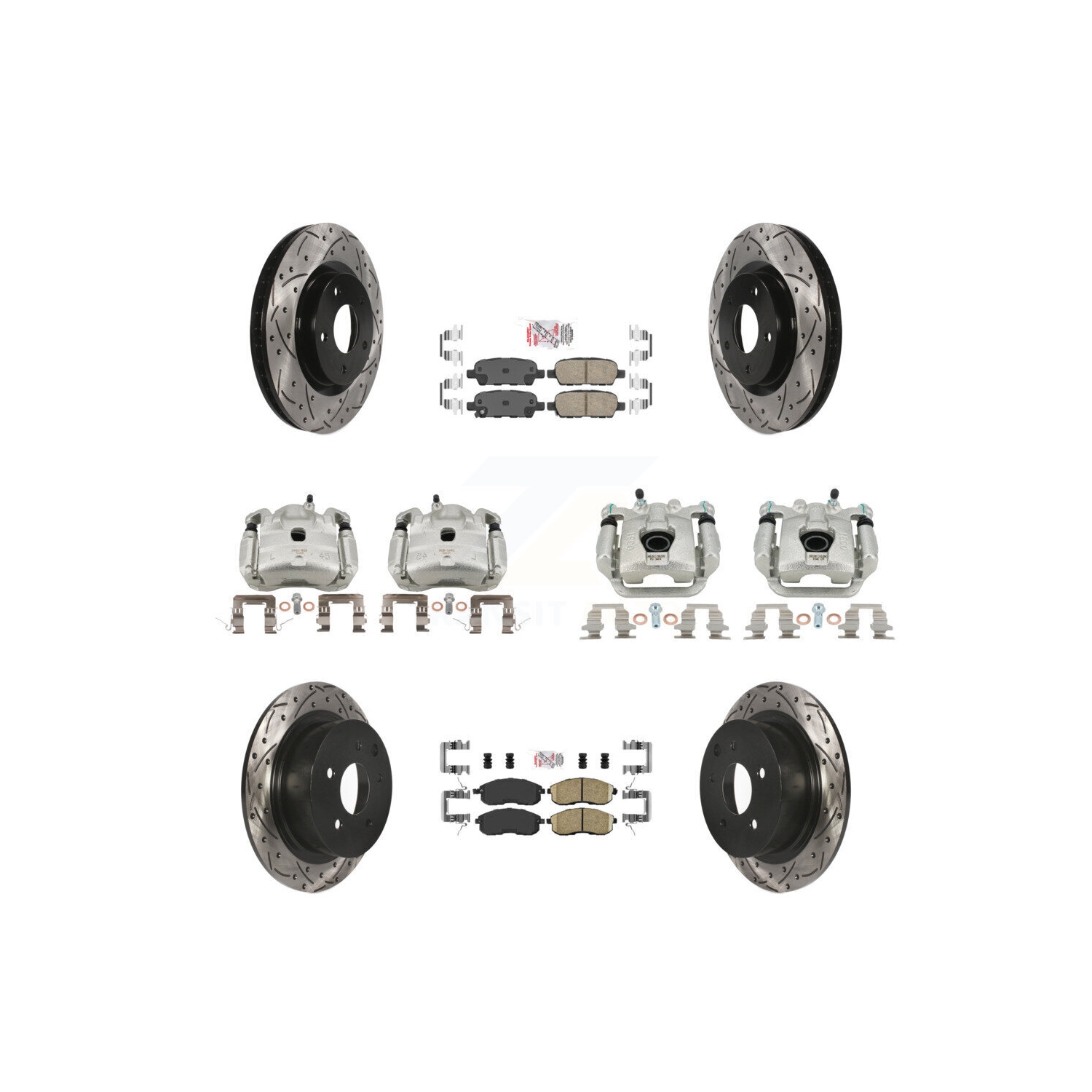 Front Rear Brake Coat Caliper Drill Slot Rotors Ceramic Pad Kit For Nissan Sentra KCD-100520N