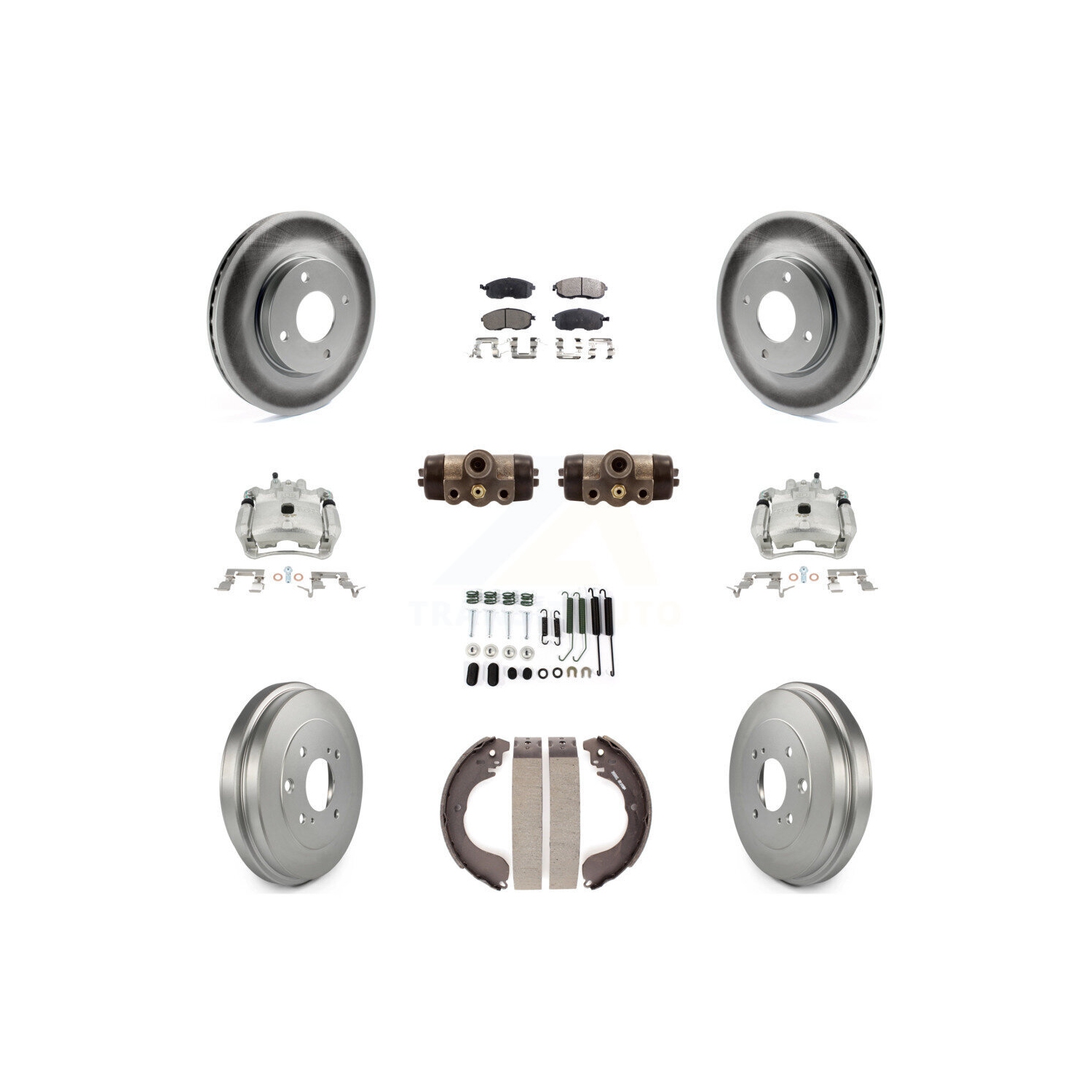 Front Rear Disc Brake Caliper Coated Rotor Drum Ceramic Pad Shoe Cylinder Kit For KCG-100381T