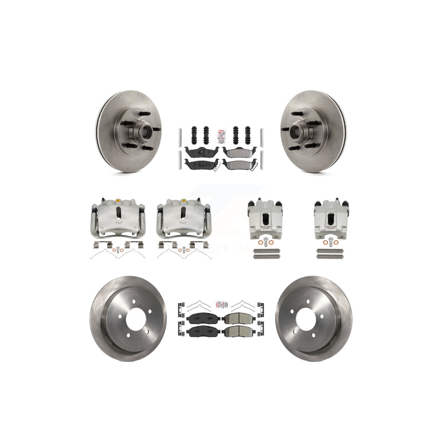 Front Rear Disc Brake Caliper Rotor Semi-Metallic Pad Kit For 2004 Ford F-150 RWD KC8-103158N