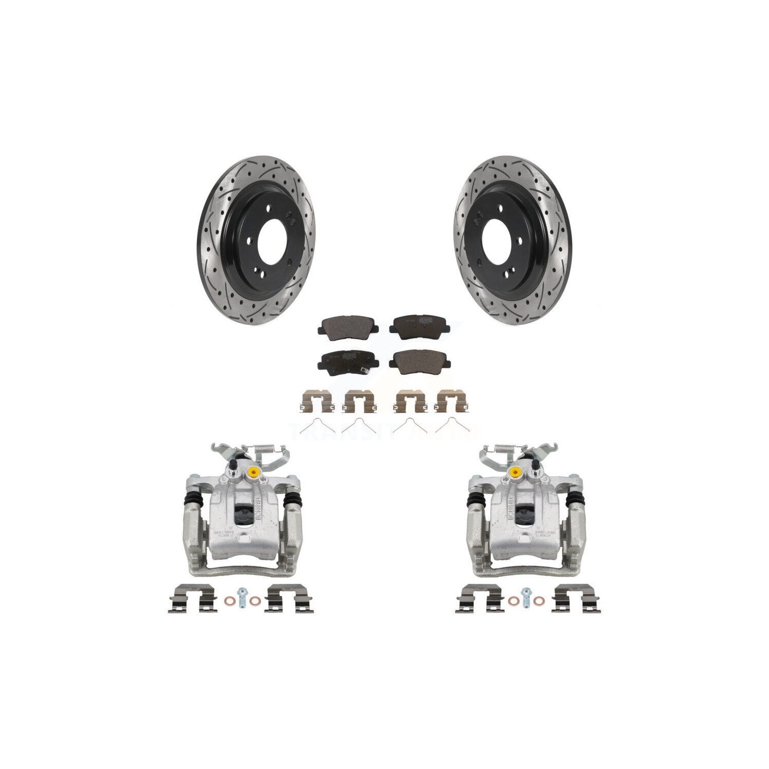 Rear Brake Coated Caliper Drill Slotted Rotor Ceramic Pad Kit For Hyundai Ioniq Kia Niro KCD-100466T