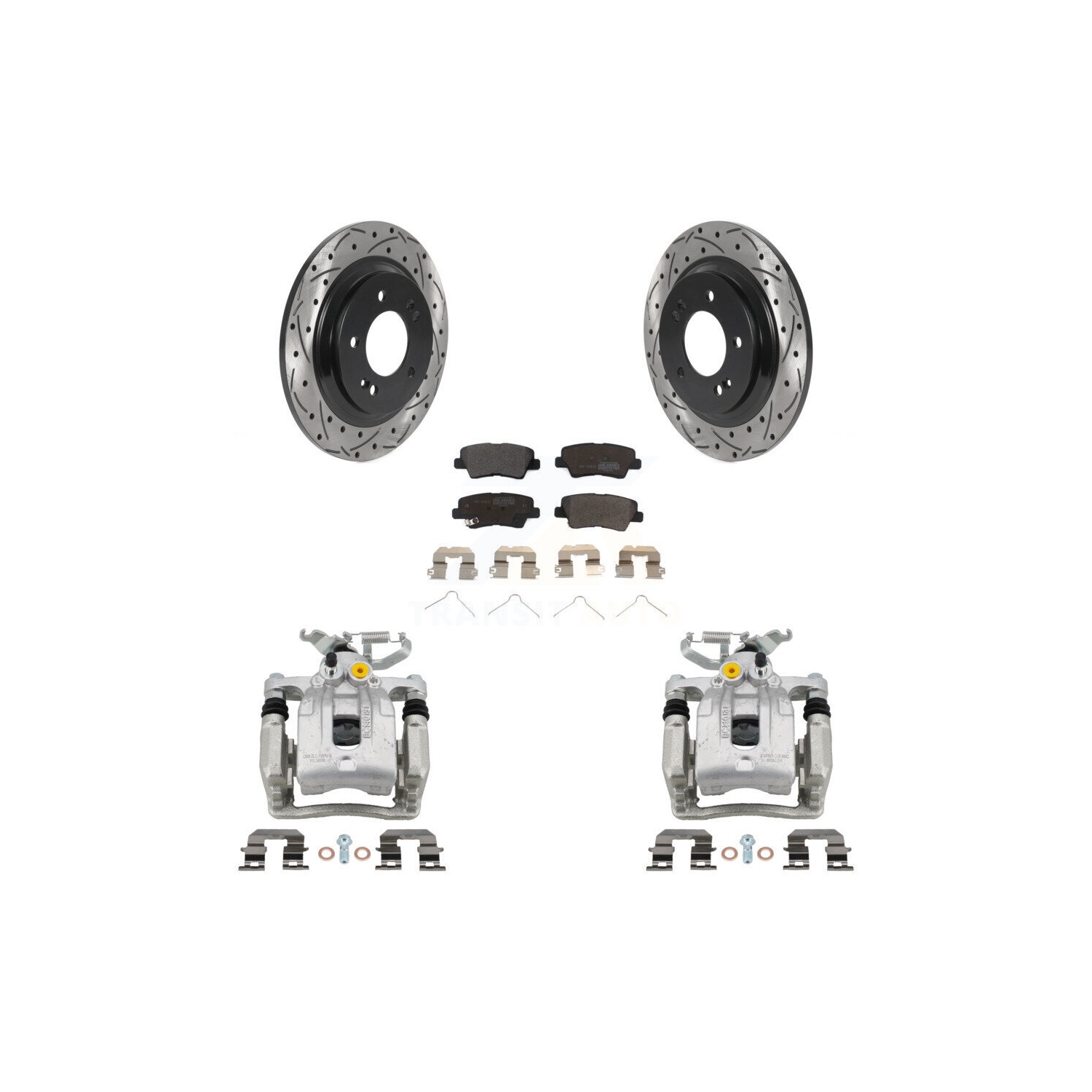 Rear Brake Caliper Drill Slotted Rotors Semi-Metallic Pad Kit For Hyundai Ioniq Kia Niro KCD-100462P