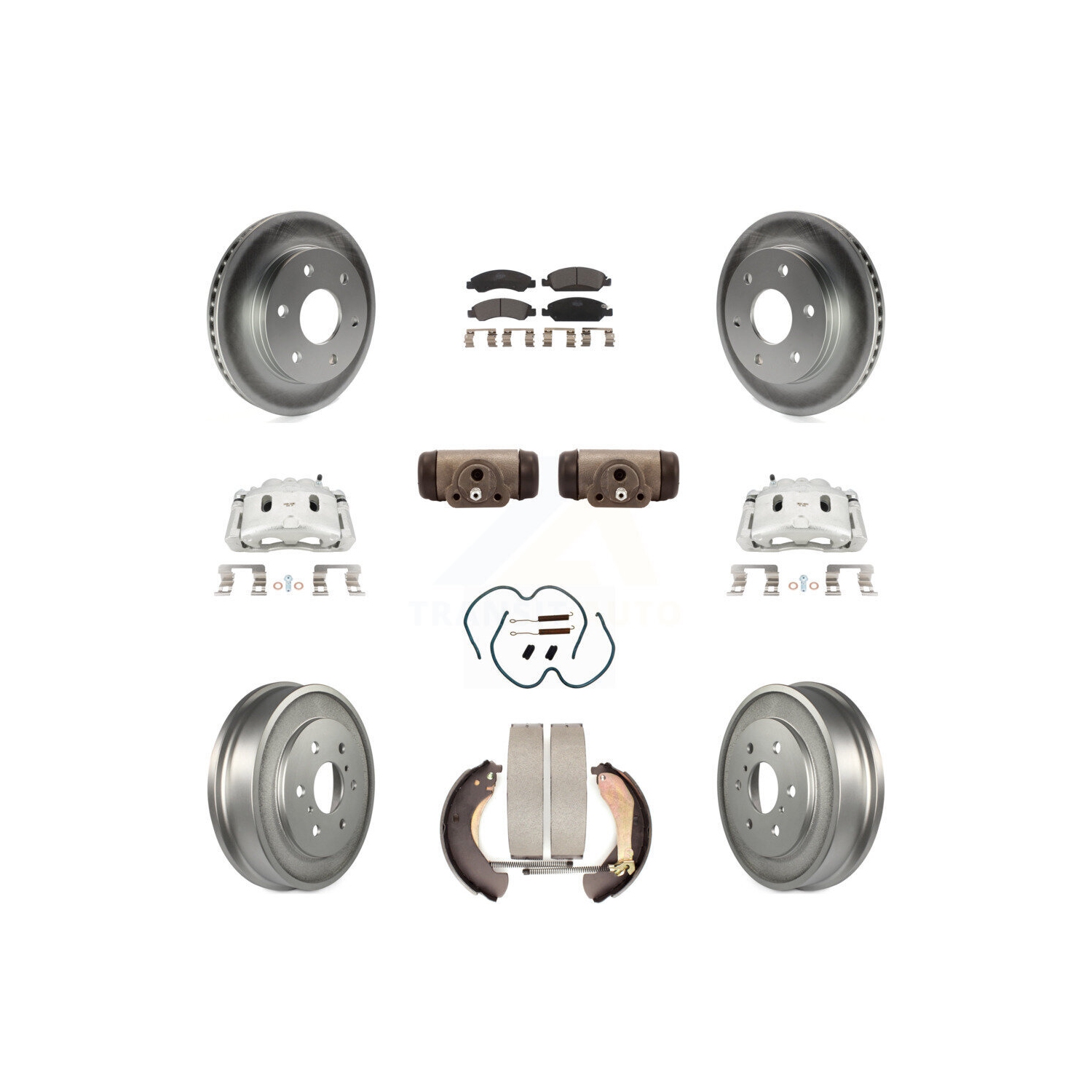 Front Rear Disc Brake Caliper Coated Rotor Drum Ceramic Pad Shoe Cylinder Kit For KCG-100378T
