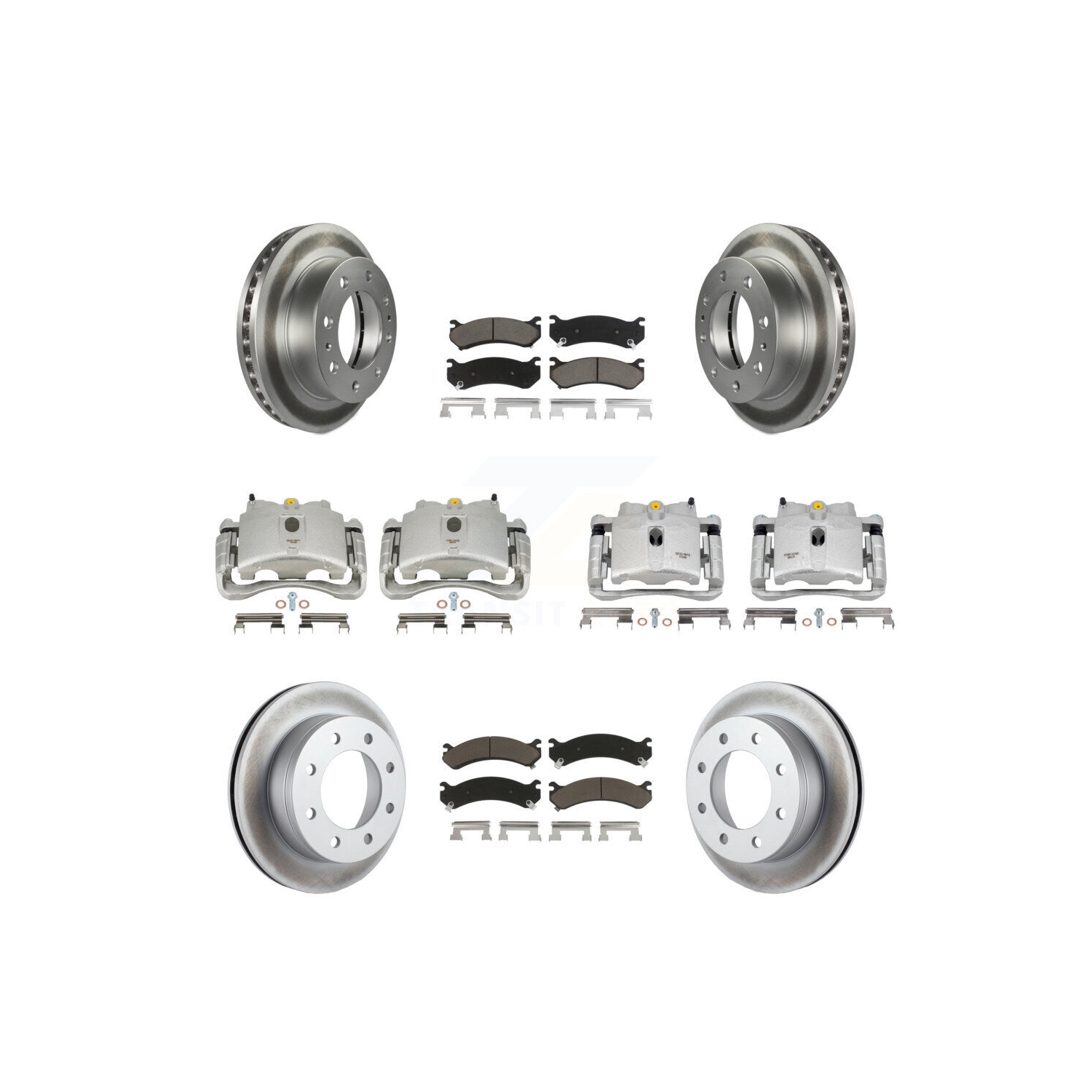Front Rear Brake Caliper Coat Rotor Ceramic Pad Kit For GMC Chevrolet Sierra 2500 KCG-100937C