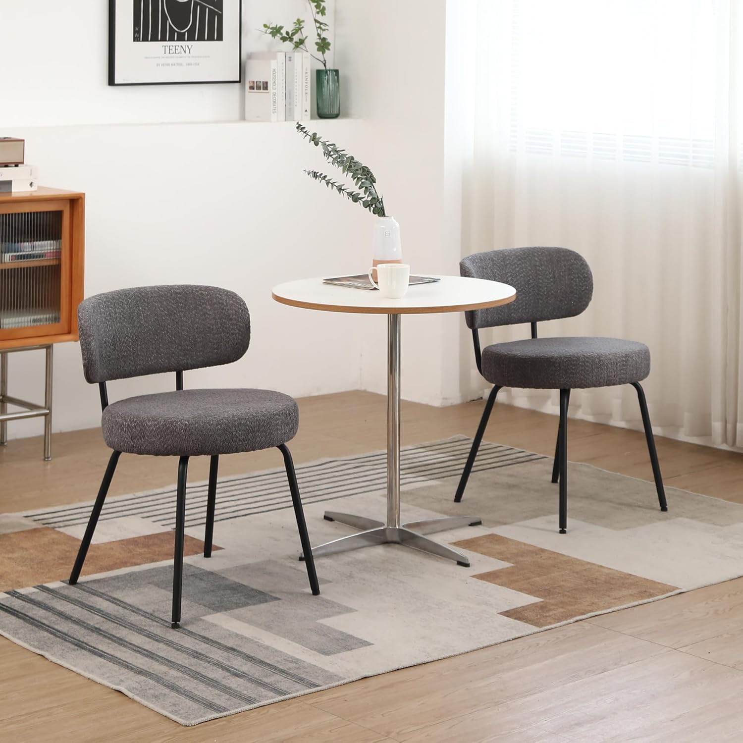 DYHOME Dining Chairs Set of 2,Dining Room Chairs Modern Mid Century,Boucle Sherpa Dining Chairs Upholstered Curved Backrest,Grey