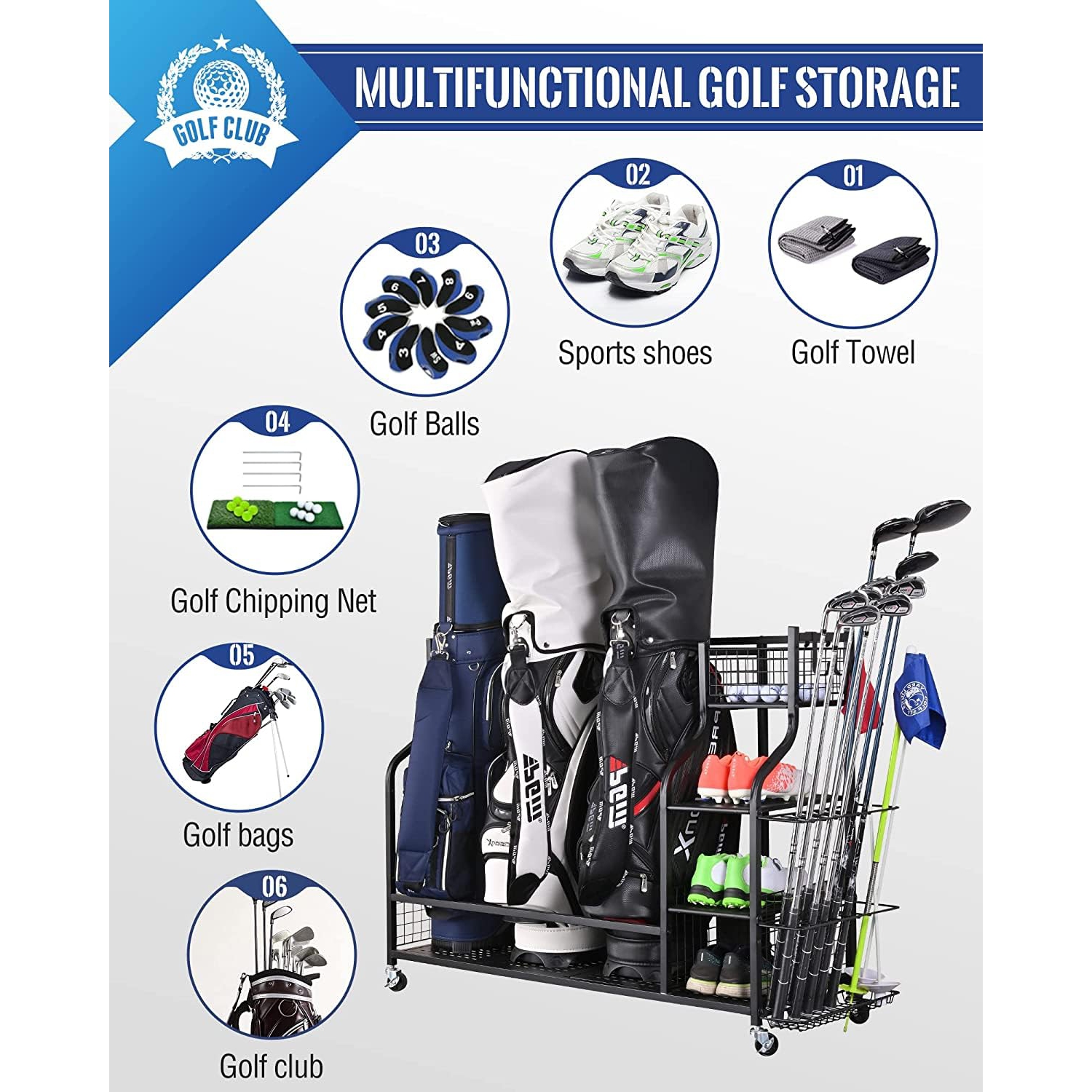 Zachvo Golf Storage Organizer Garage Rack for Golf Bags and Equipment