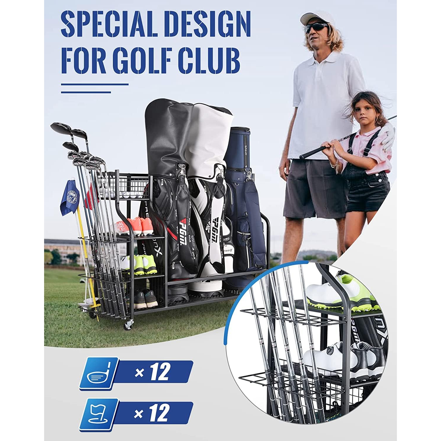 Zachvo Golf Storage Organizer Garage Rack for Golf Bags and Equipment