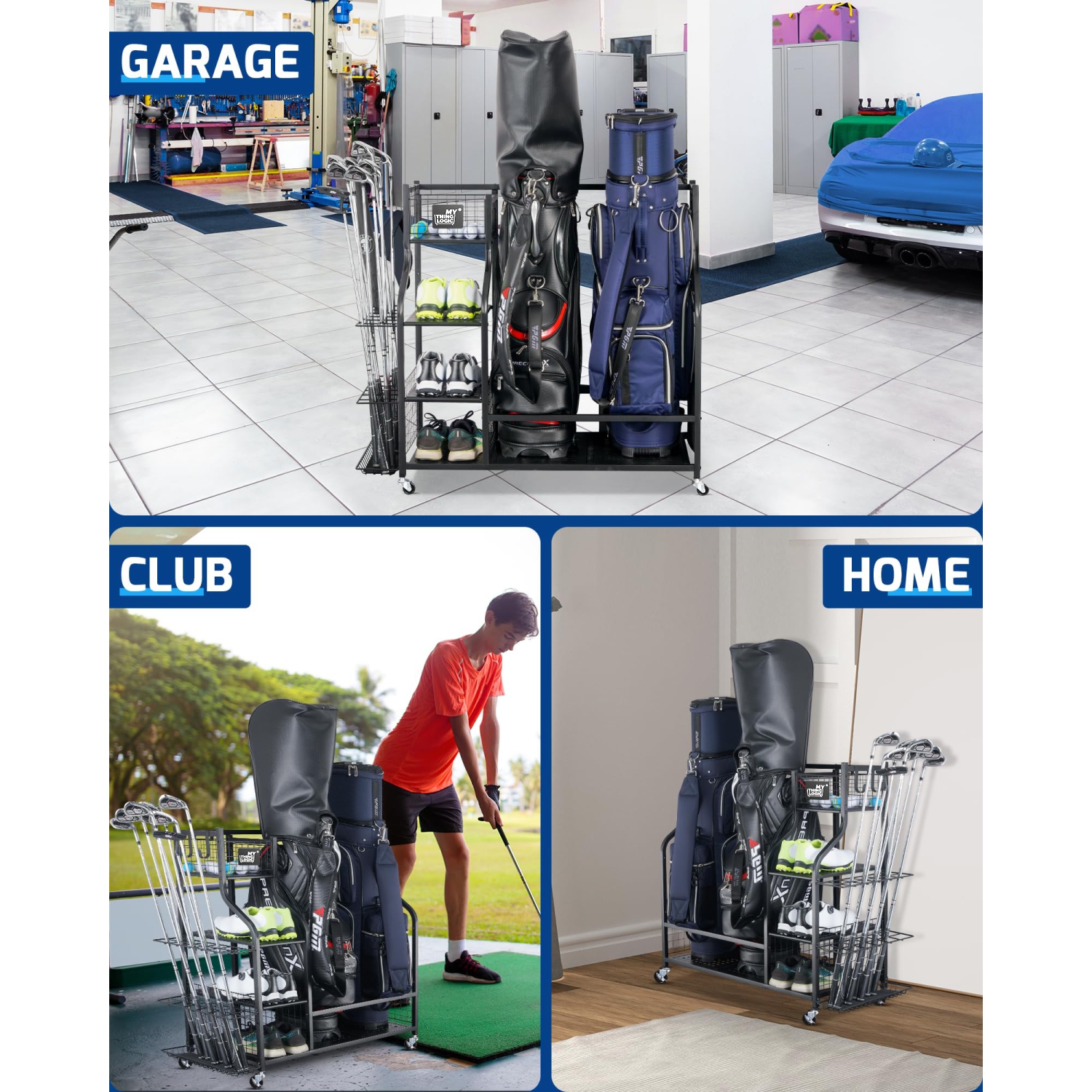 Zachvo Golf Storage Organizer Garage Rack pour sacs et équipements de golf