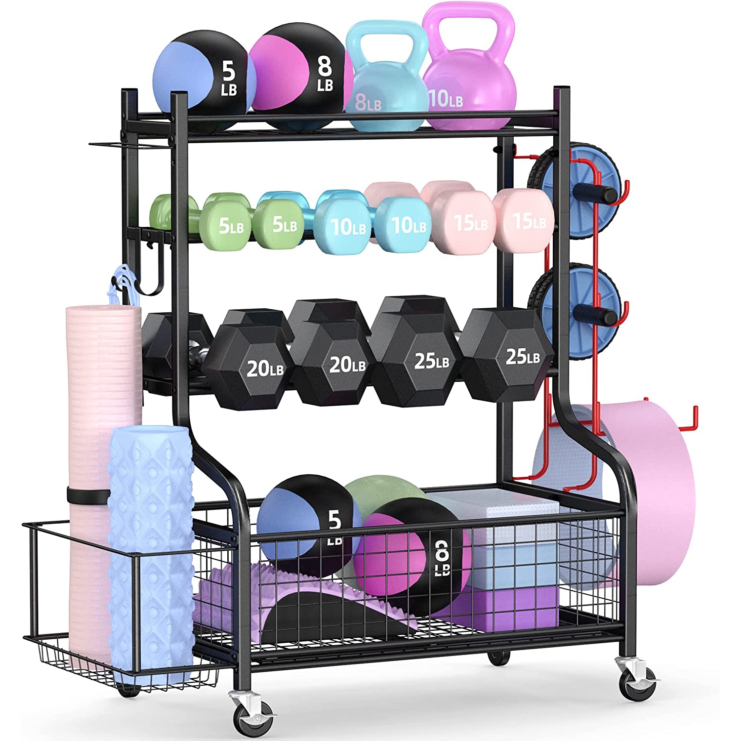 Zachvo Dumbbell Rack Home Gym Storage with Wheels and Hooks