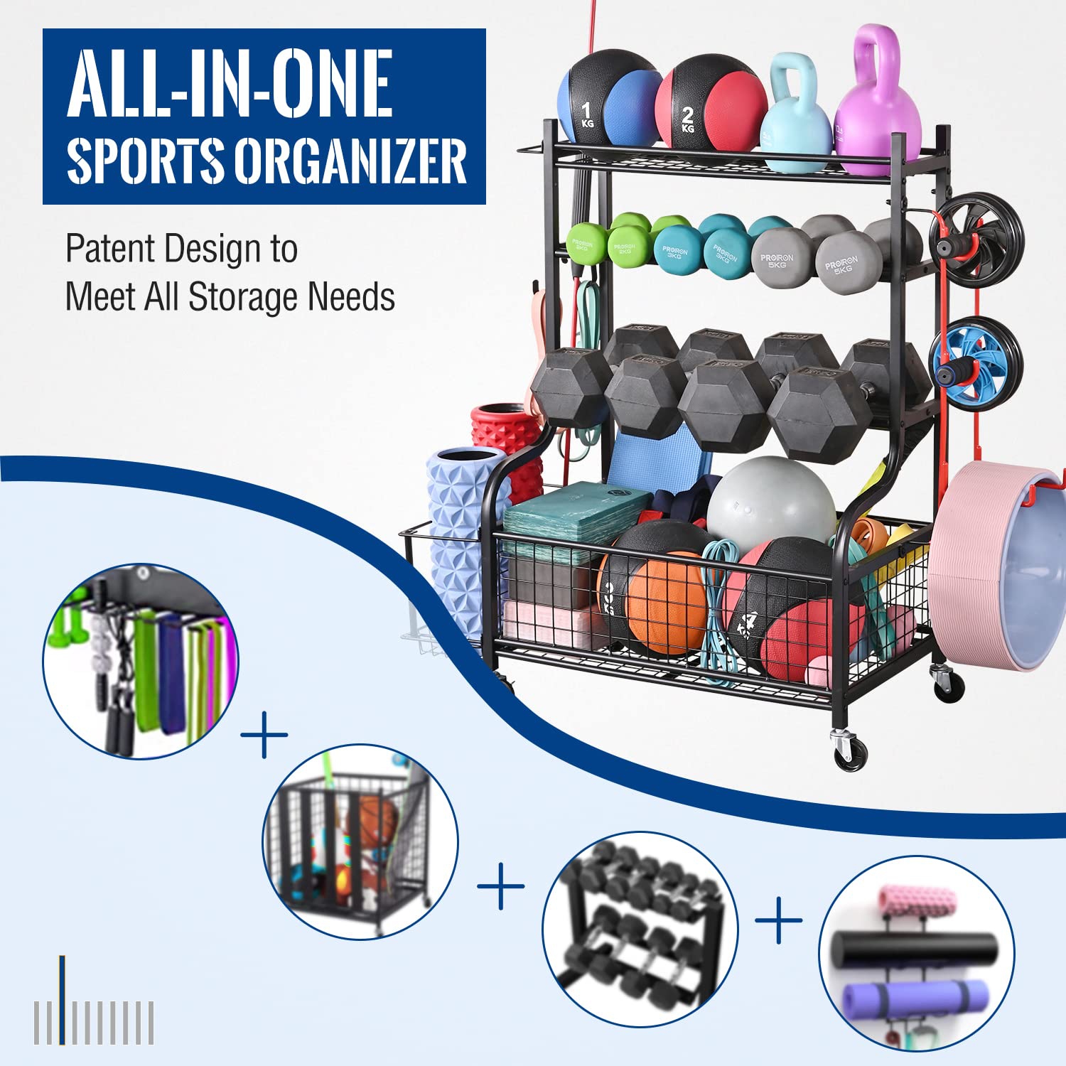 Zachvo Dumbbell Rack Home Gym Storage with Wheels and Hooks