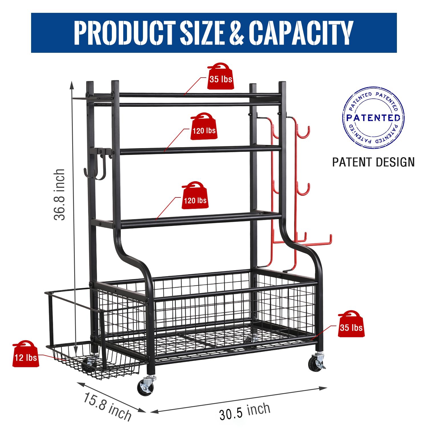 Zachvo Dumbbell Rack Home Gym Storage with Wheels and Hooks