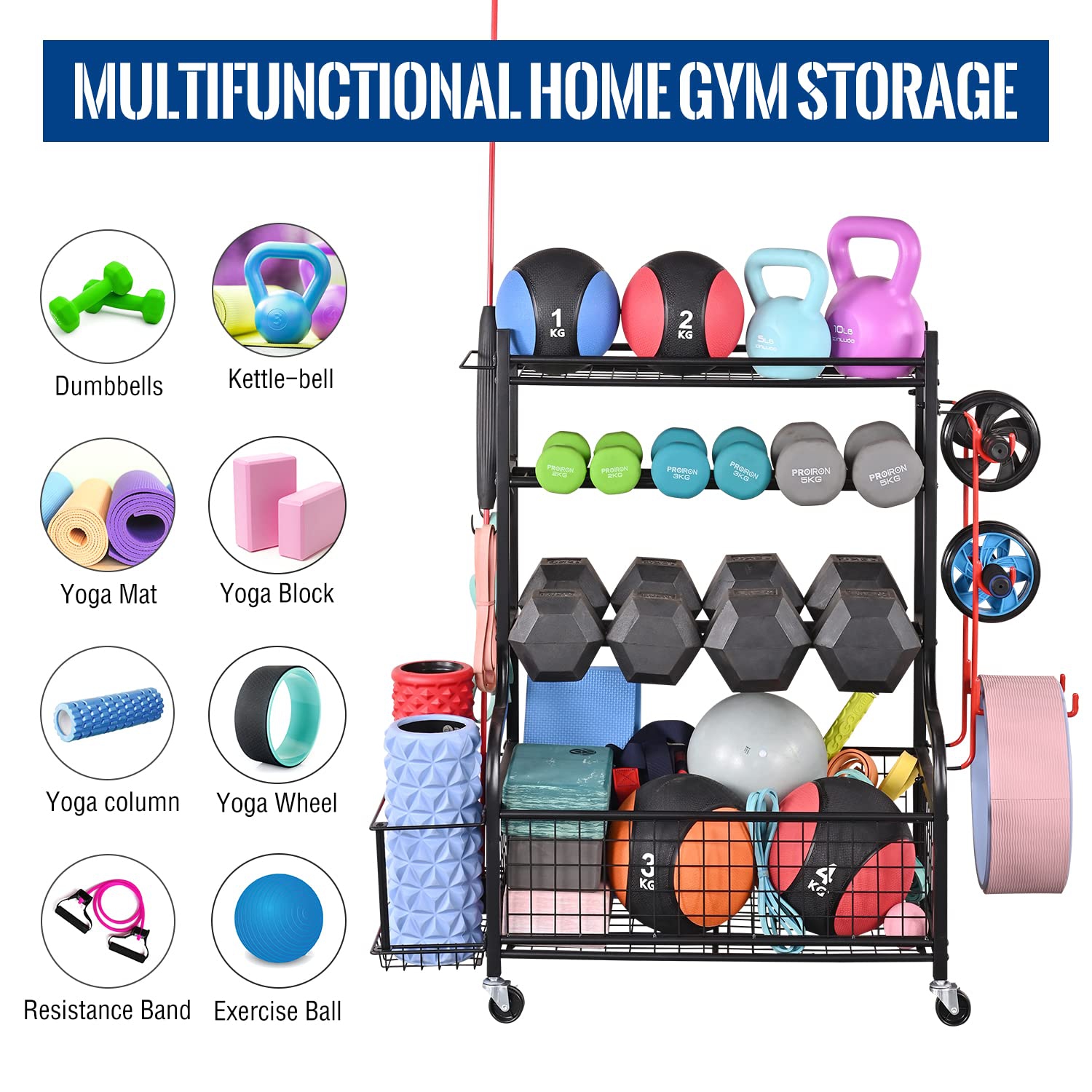 Zachvo Dumbbell Rack Home Gym Storage with Wheels and Hooks