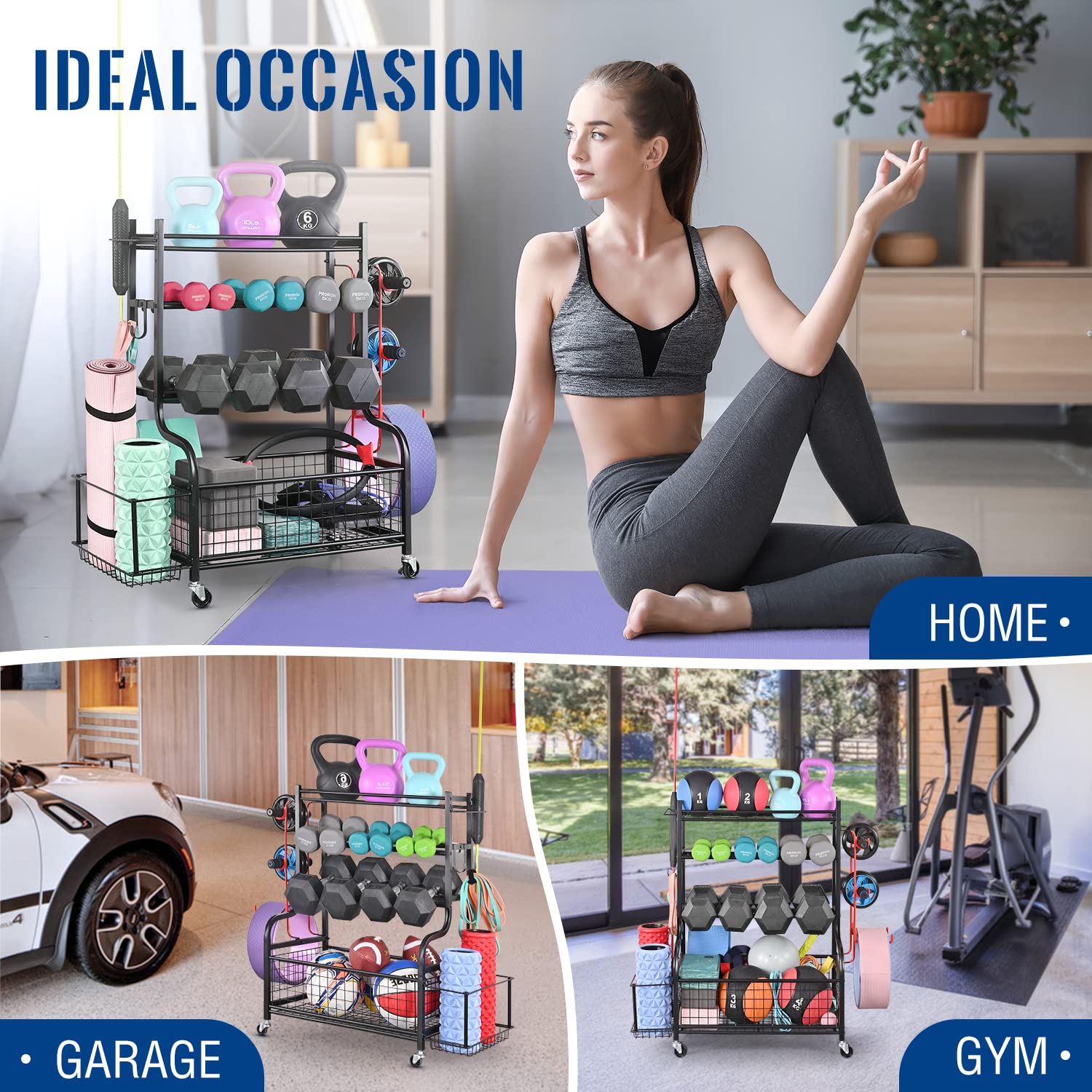 Zachvo Dumbbell Rack Home Gym Storage with Wheels and Hooks