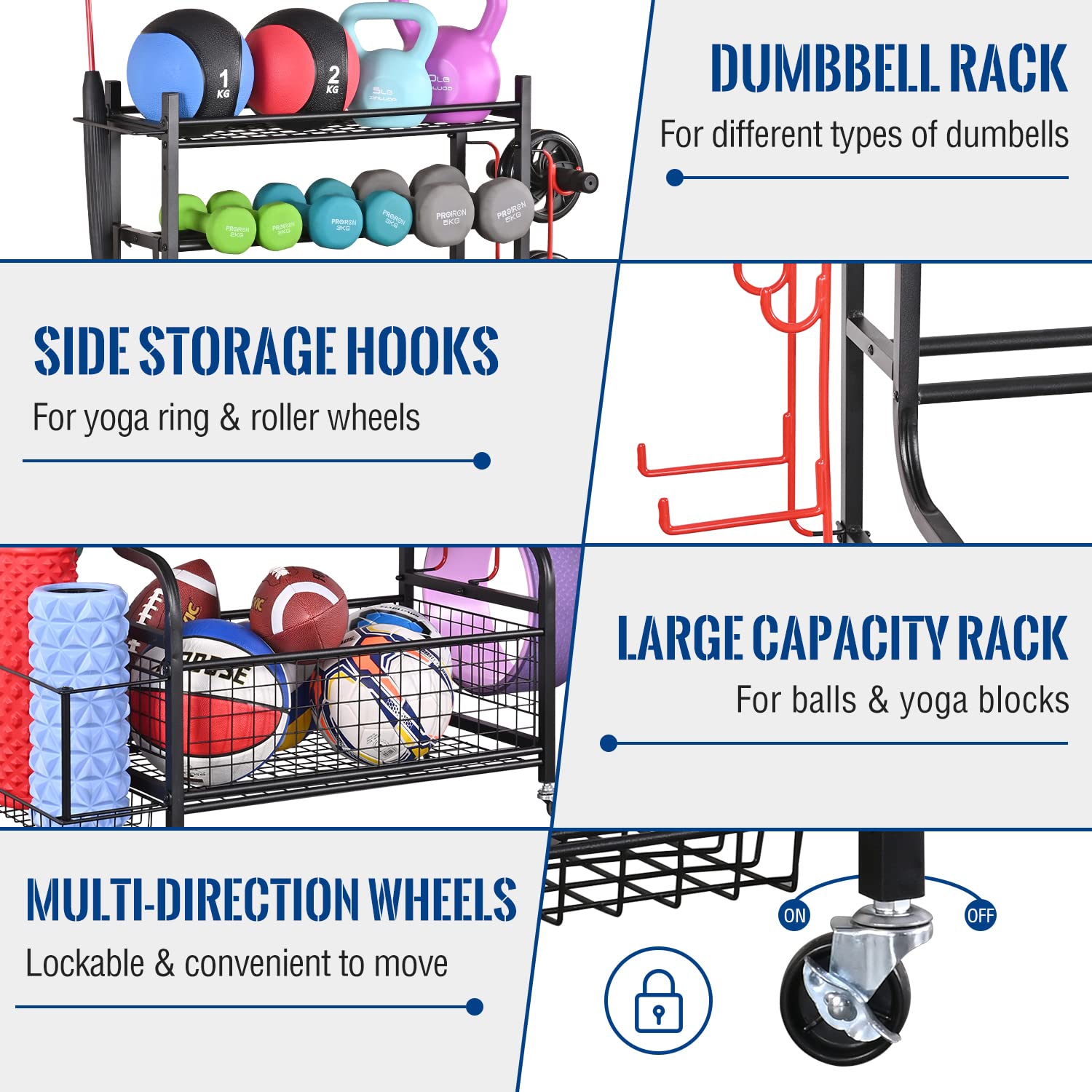 Zachvo Dumbbell Rack Home Gym Storage with Wheels and Hooks