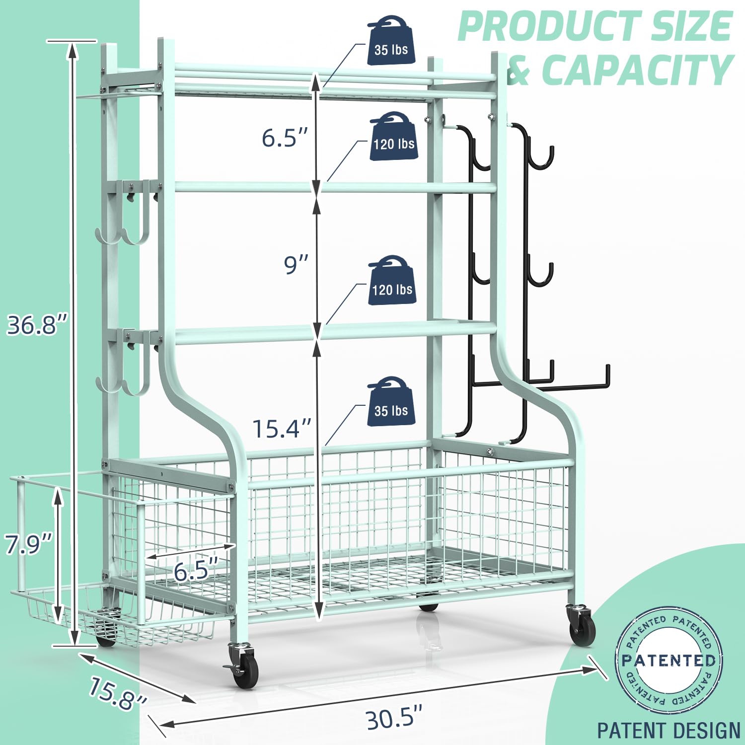 Zachvo Dumbbell Rack, Home Gym Storage, Weight Rack for Dumbbells, Yoga Rack, Kettlebells and Yoga Mat Storage, Gym Storage Rack with Wheels and