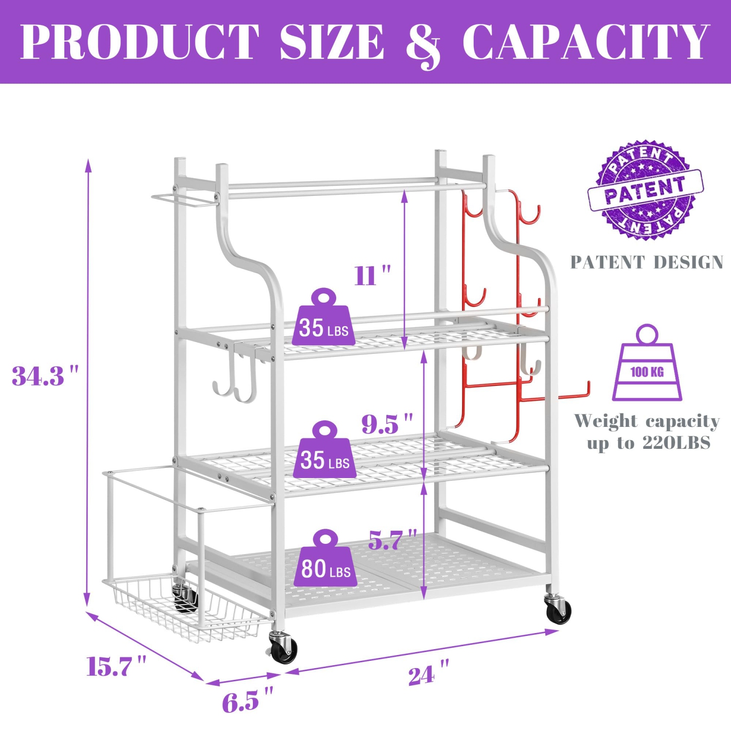 Support de rangement blanc pour tapis de yoga de Zachvo pour salle de sport à la maison pour haltères, rouleaux en mousse, sangles de yoga, bandes de