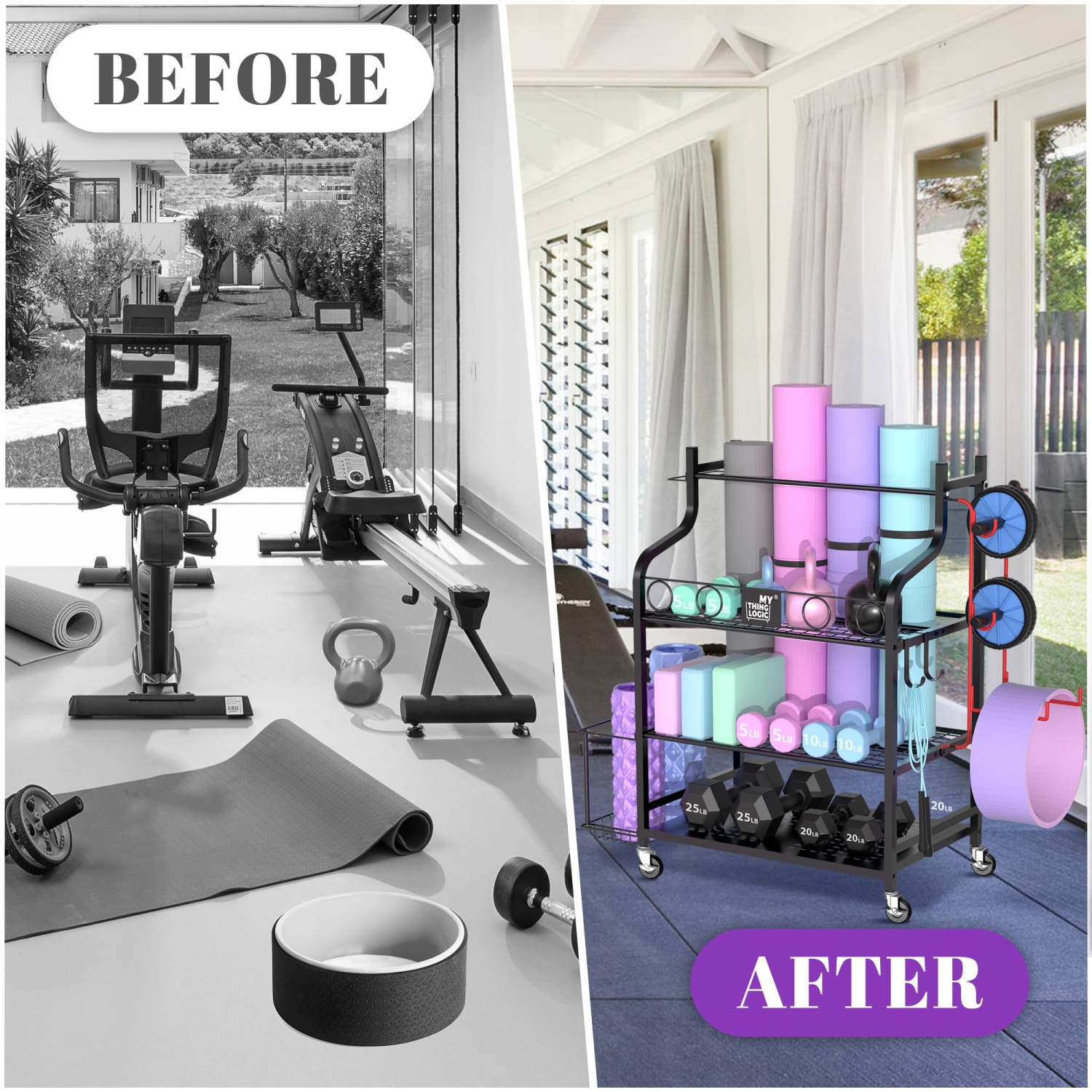 Support de rangement pour tapis de yoga de Zachvo pour salle de sport à la maison pour haltères, rouleaux en mousse, sangles de yoga, bandes de