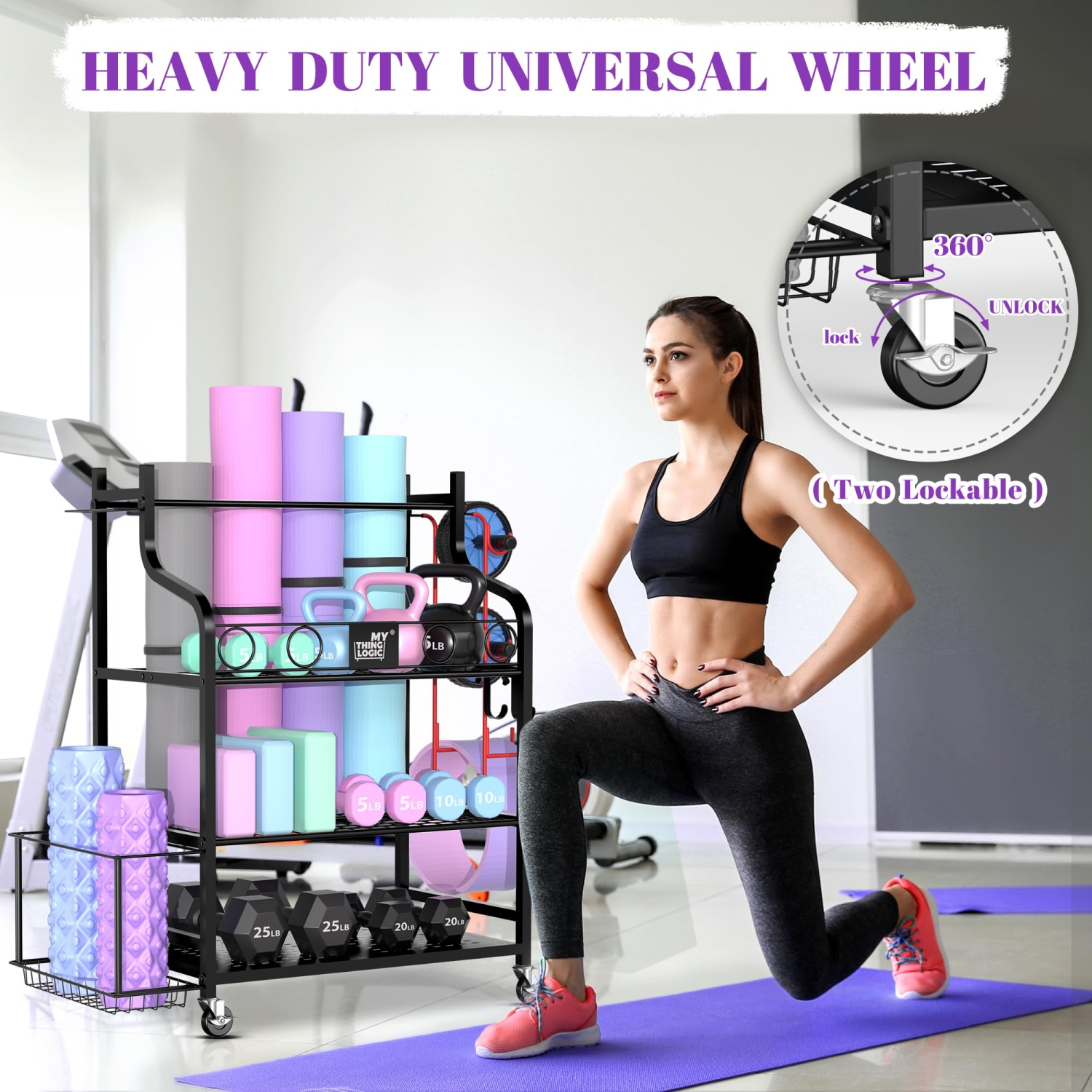 Support de rangement pour tapis de yoga de Zachvo pour salle de sport à la maison pour haltères, rouleaux en mousse, sangles de yoga, bandes de