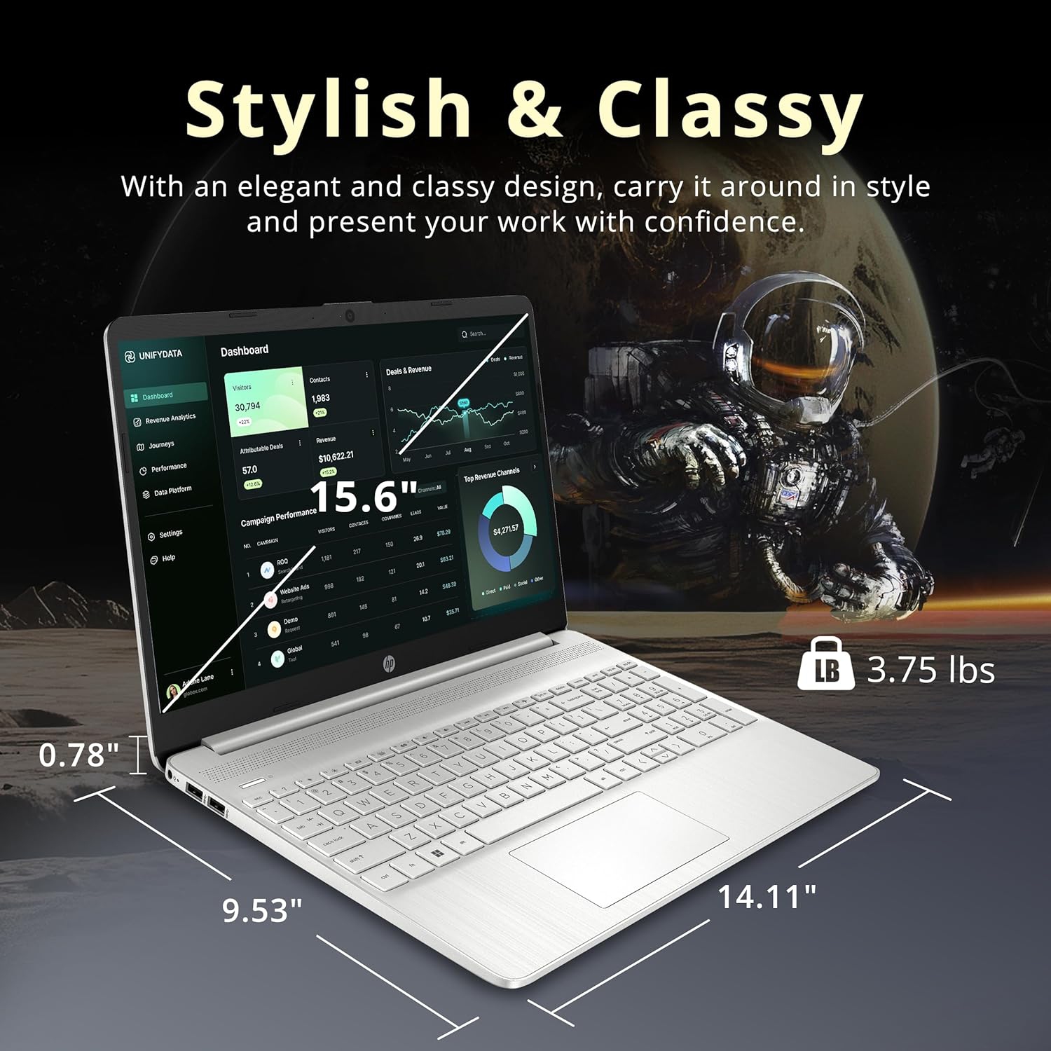 HP 15.6 FHD Laptop Computer, AMD Athlon Silver 3050U, 256GB SSD, 16GB DDR4 RAM, AMD Radeon Graphics, HD Webcam, HDMI, Office 365, Windows 10 S,