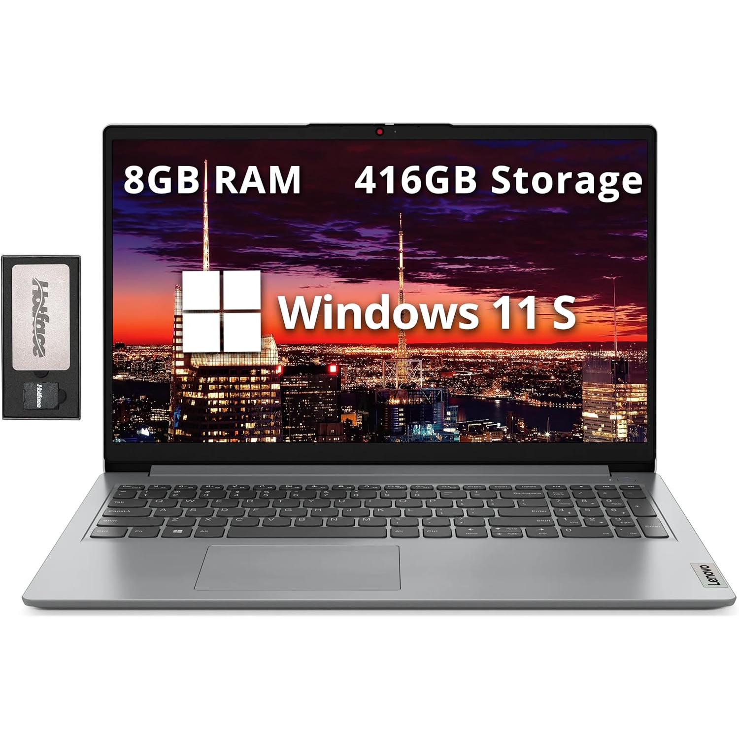 Lenovo IdeaPad 1 15.6" HD Laptop, Intel Pentium Silver N6000, 416GB Storage (256GB SSD+160GB Docking Station Set), 8GB RAM, Intel UHD Graphics, Num Pad, HD Camera, Win 11 S, Gray