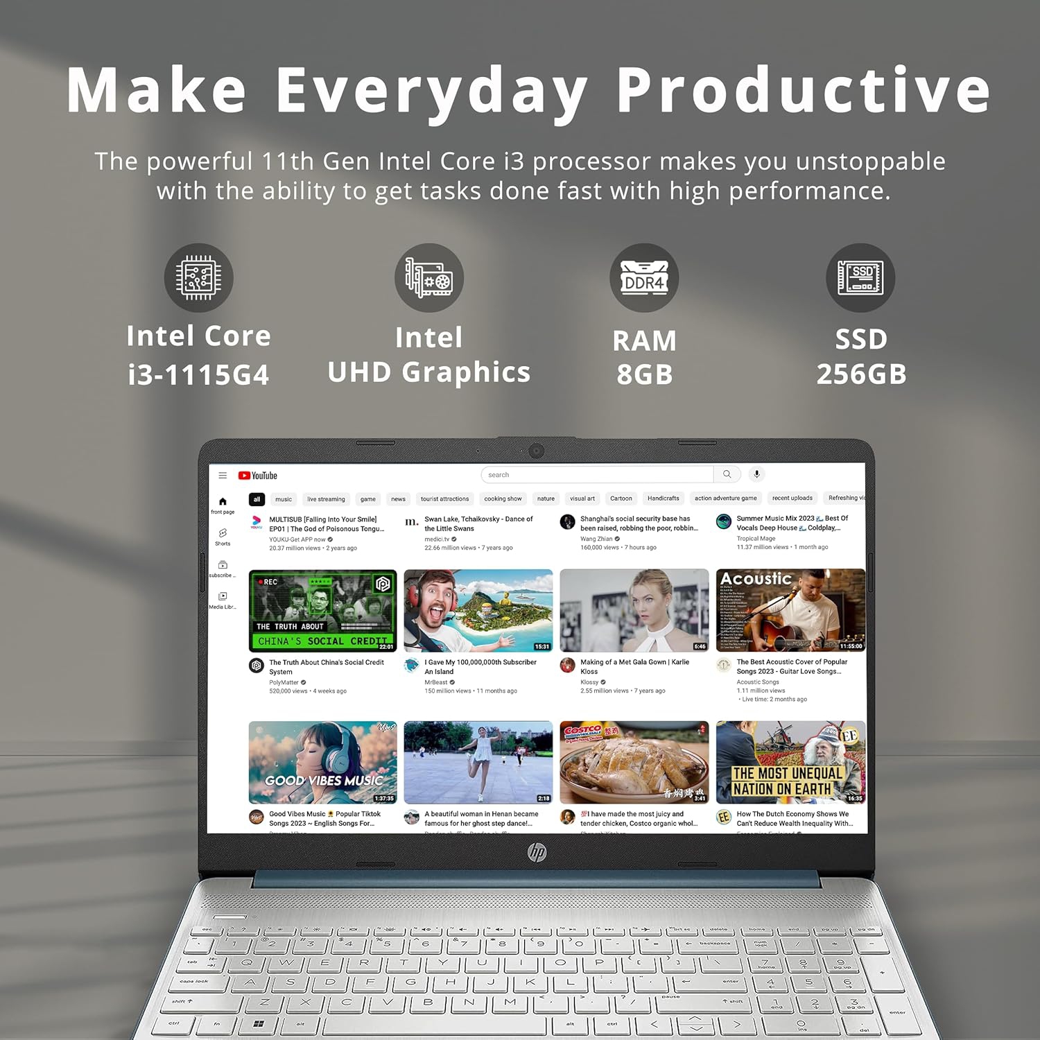 Open Box - HP 2022 15.6'' HD Everyday Slim Laptop, Intel Core i3-1115G4, 256GB PCIe SSD, 8GB RAM, Intel UHD Graphics, HD Camera, Windows 11 S, Spruce