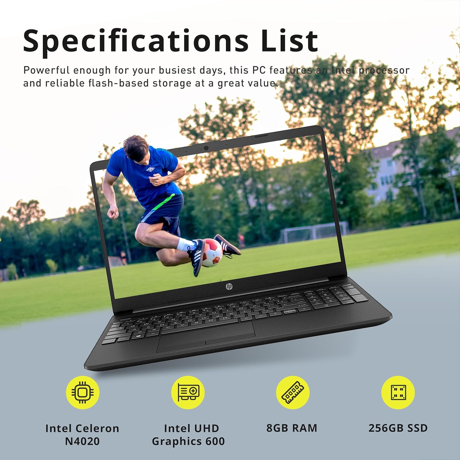 Open Box - HP 15.6" Anti-Glare FHD Business Laptop, Intel Celeron N4020, 256GB SSD, 8GB RAM, Intel UHD Graphics, Webcam, Fast Charge, Windows 10,
