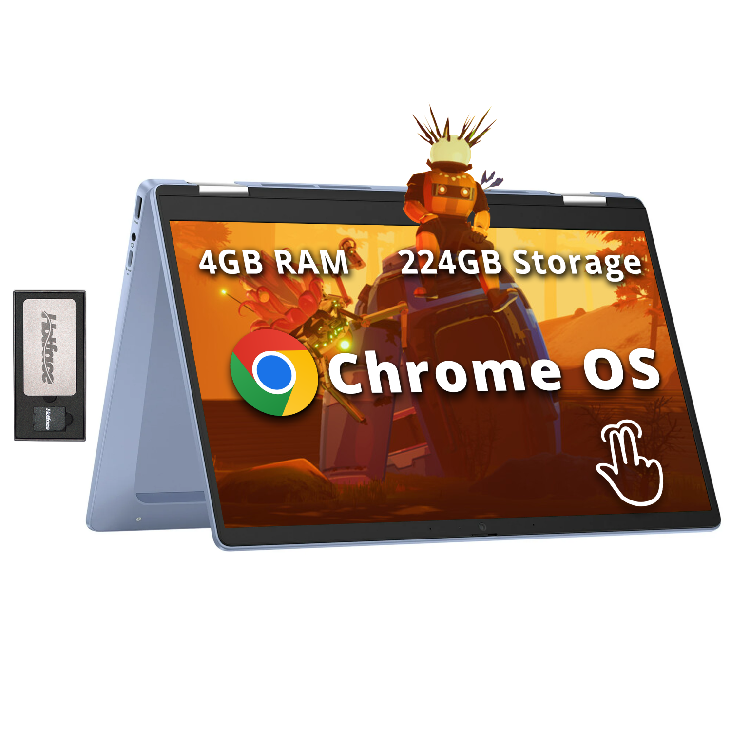 HP Chromebook x360 14" FHD Touchscreen Laptop, Intel N100 Processor, 224GB Storage(64GB eMMC+160GB Docking Station Set), 4GB RAM, Intel UHD Graphics, 720p Camera, Chrome OS, Blue