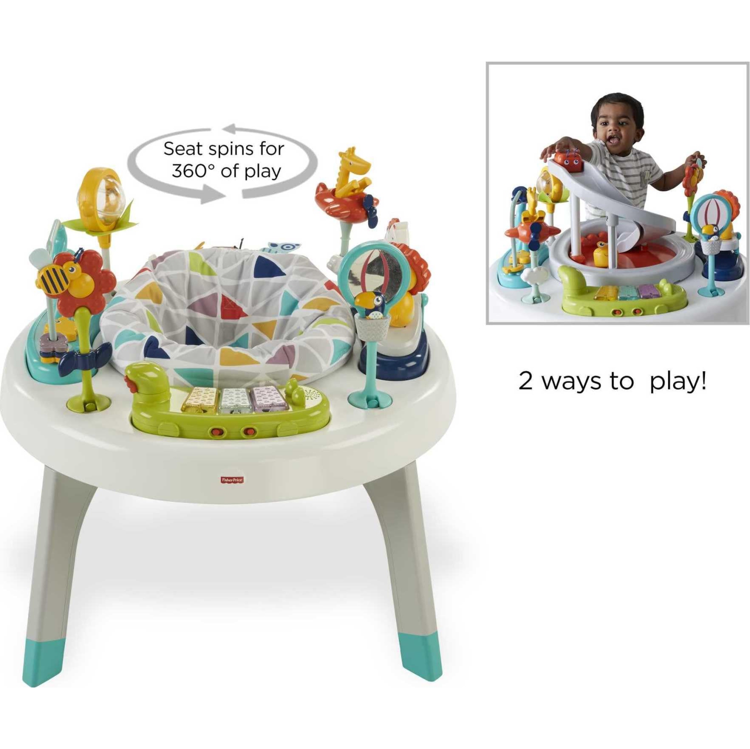 Fisher-Price Baby To Toddler Toy 3-In-1 Sit-To-Stand Activity Center With Playmat Plus Music Lights And Spiral Ramp