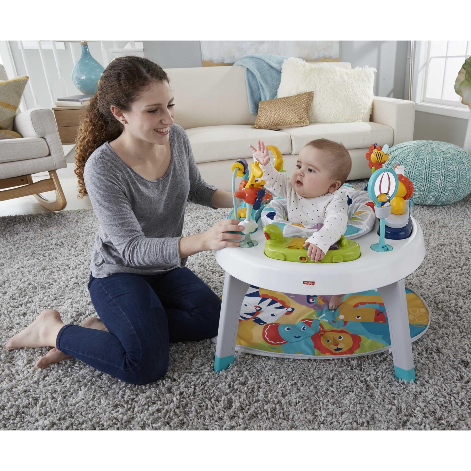 Fisher-Price Baby To Toddler Toy 3-In-1 Sit-To-Stand Activity Center With Playmat Plus Music Lights And Spiral Ramp