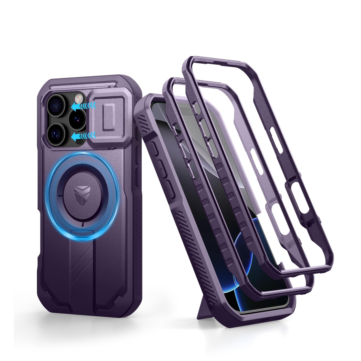 iPhone 16 Pro Magnetic Case with Slide Camera Cover & Adjustable Kickstand & Built-in Screen Protector, Rugged Shockproof Bumper Cases Heavy-Duty