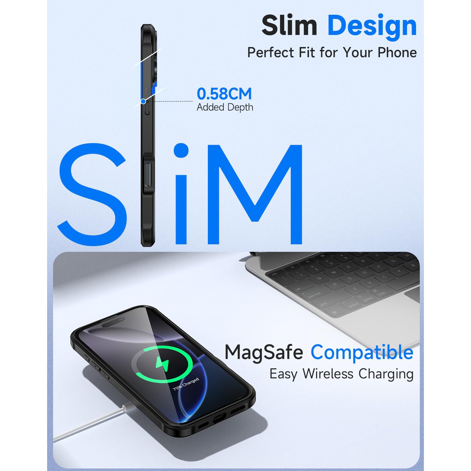 iPhone 16 Pro Case, Built-in 9H Tempered Glass Screen Protector with Camera Lens Protector Shockproof Slim Cover iPhone 16 Pro, Full Body Protective