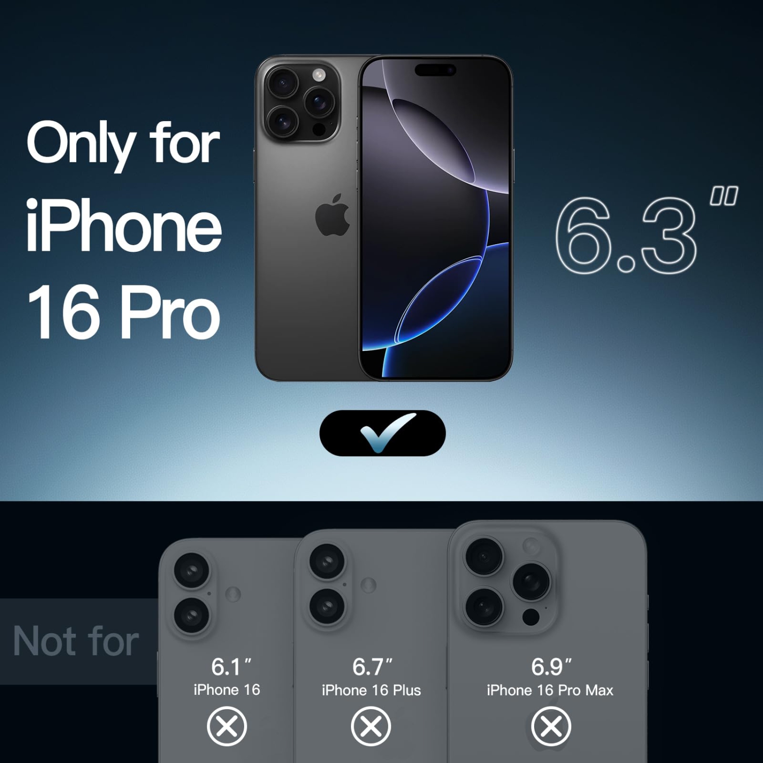 5 in 1 Case for iPhone 16 Pro 6.3-Inch with 2 Pack Each Tempered Glass Screen Protectors and Camera Lens Protectors, Non-Yellowing Shockproof Bumper