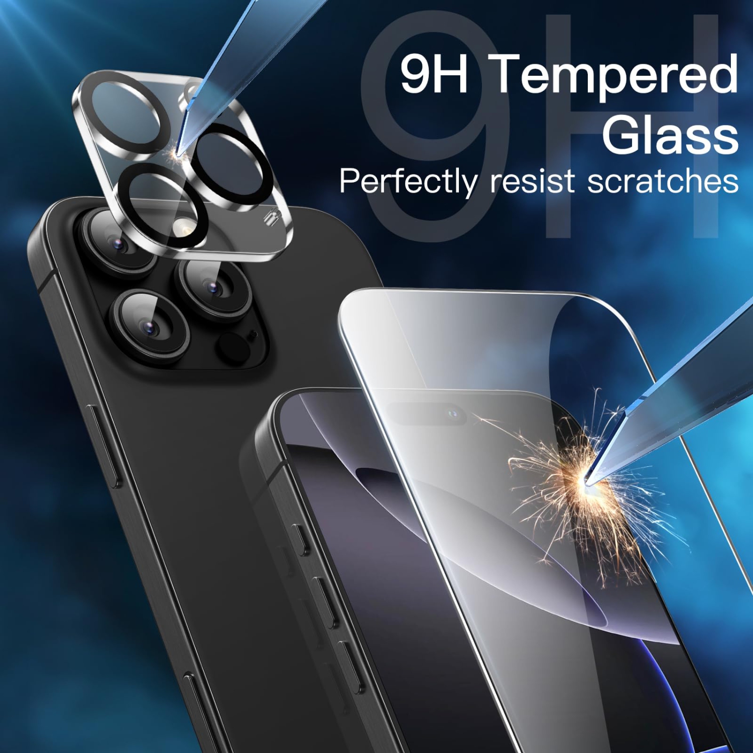 5 in 1 Case for iPhone 16 Pro 6.3-Inch with 2 Pack Each Tempered Glass Screen Protectors and Camera Lens Protectors, Non-Yellowing Shockproof Bumper