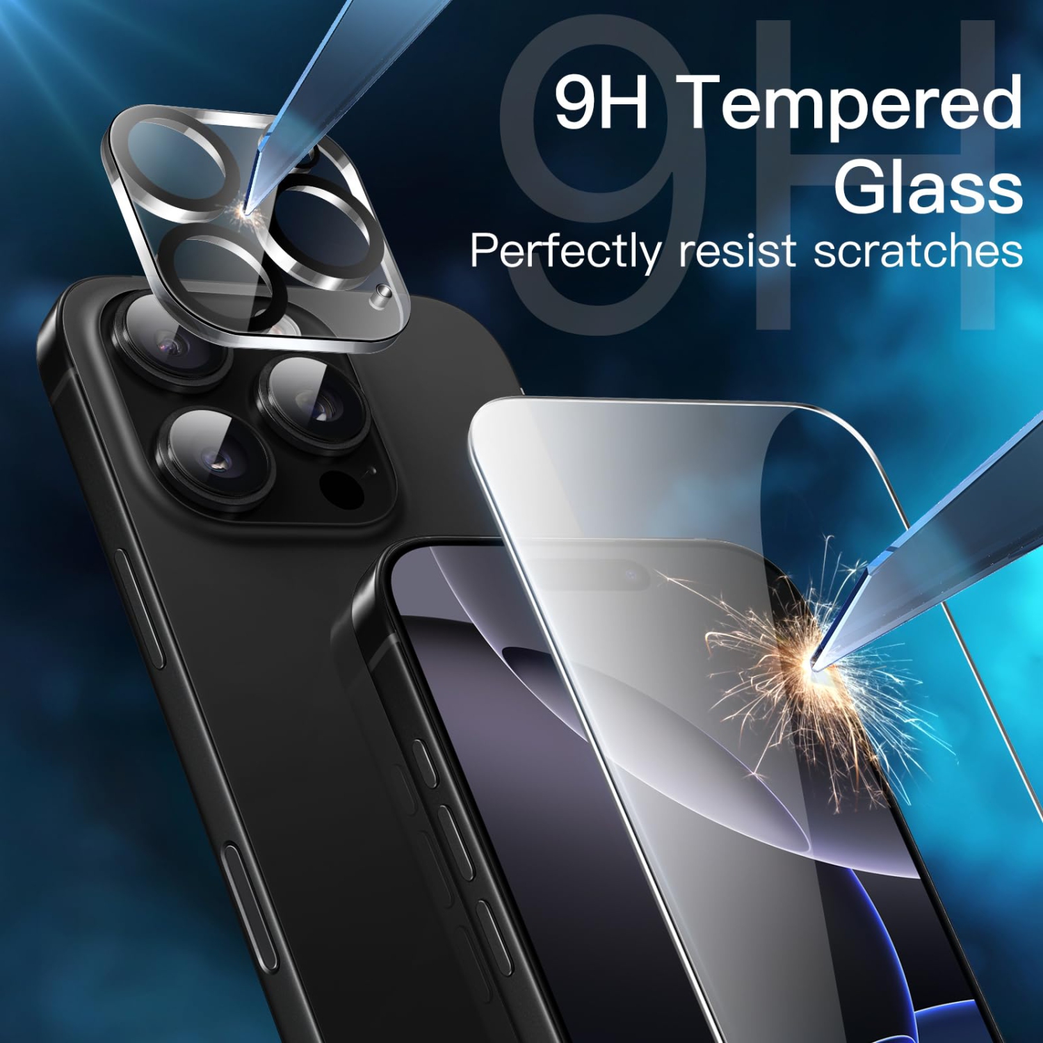 5 in 1 Matte Case for iPhone 16 Pro 6.3-Inch with 2-Pack Each Tempered Glass Screen Protector and Camera Lens Protector, Translucent Back Shockproof